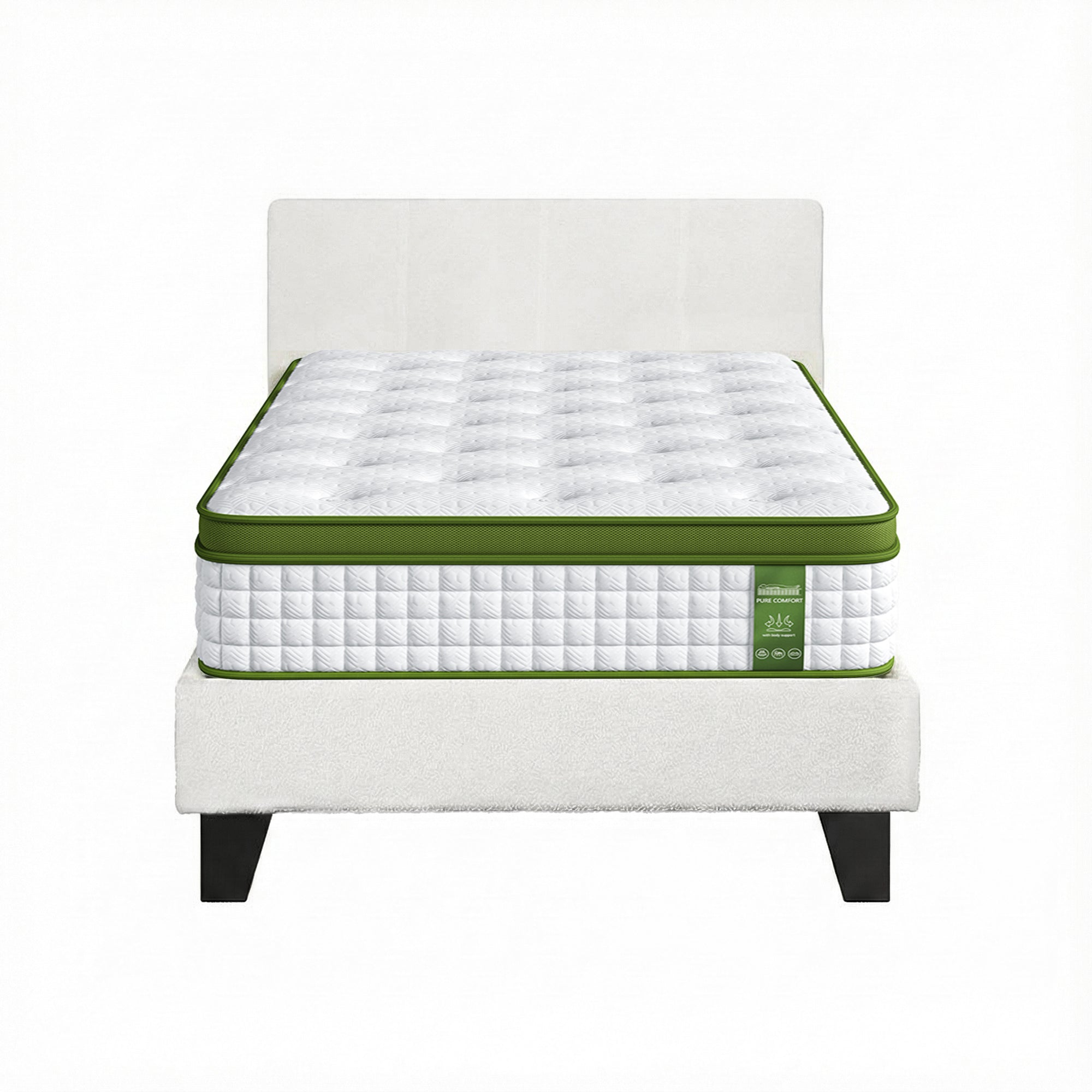 Artiss Single Bed Frame with Hybrid Mattress Set 30cm Medium Firm Platform Headboard Boucle Upholstered Pocket Coil for Pressure Relief Bedworld