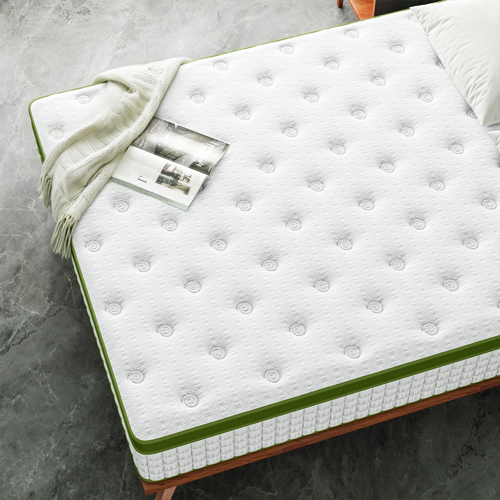 Artiss Single Bed Frame with Hybrid Mattress Set 30cm Medium Firm Platform Headboard Boucle Upholstered Pocket Coil for Pressure Relief Bedworld