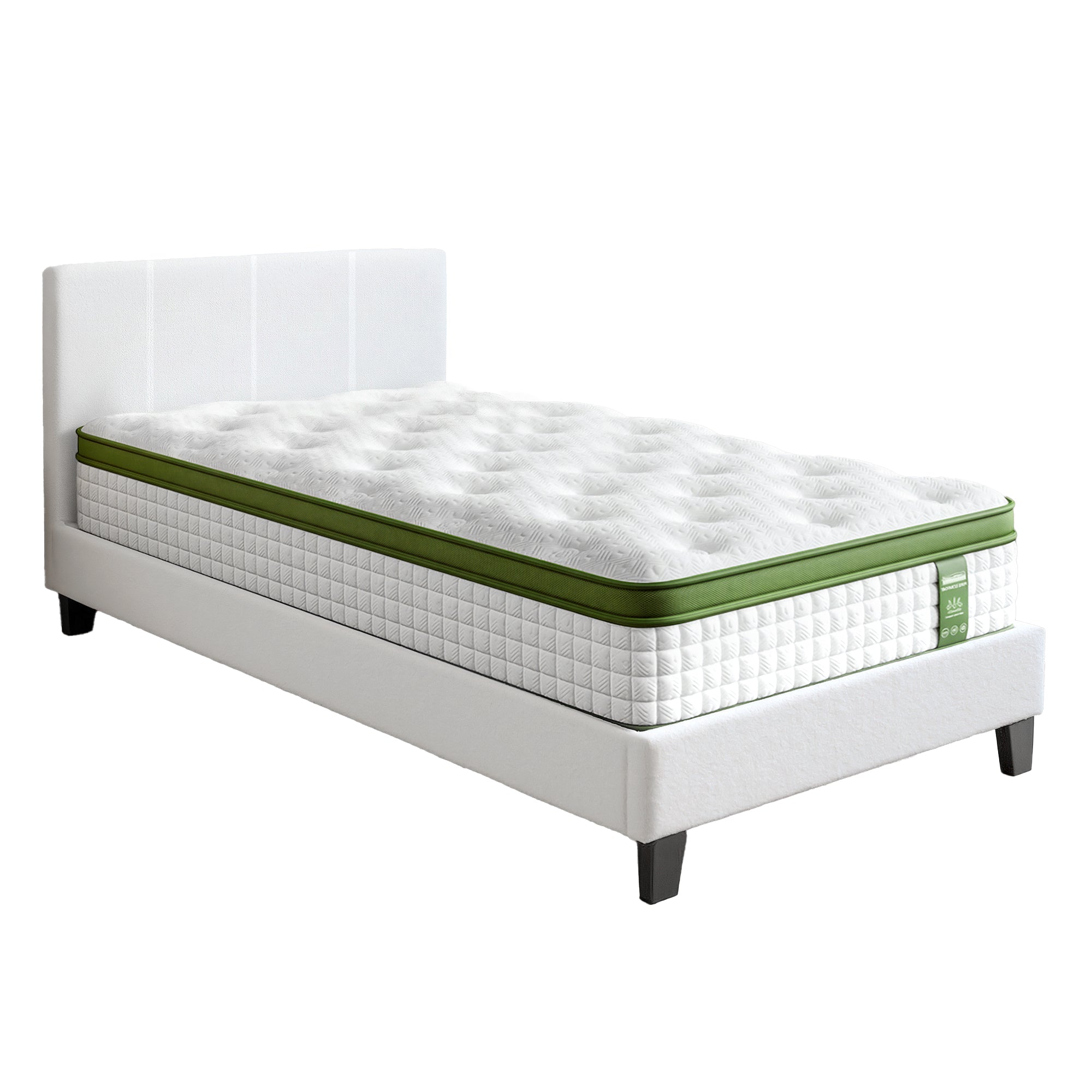 Artiss Single Bed Frame with Hybrid Mattress Set 30cm Medium Firm Platform Headboard Boucle Upholstered Pocket Coil for Pressure Relief Bedworld