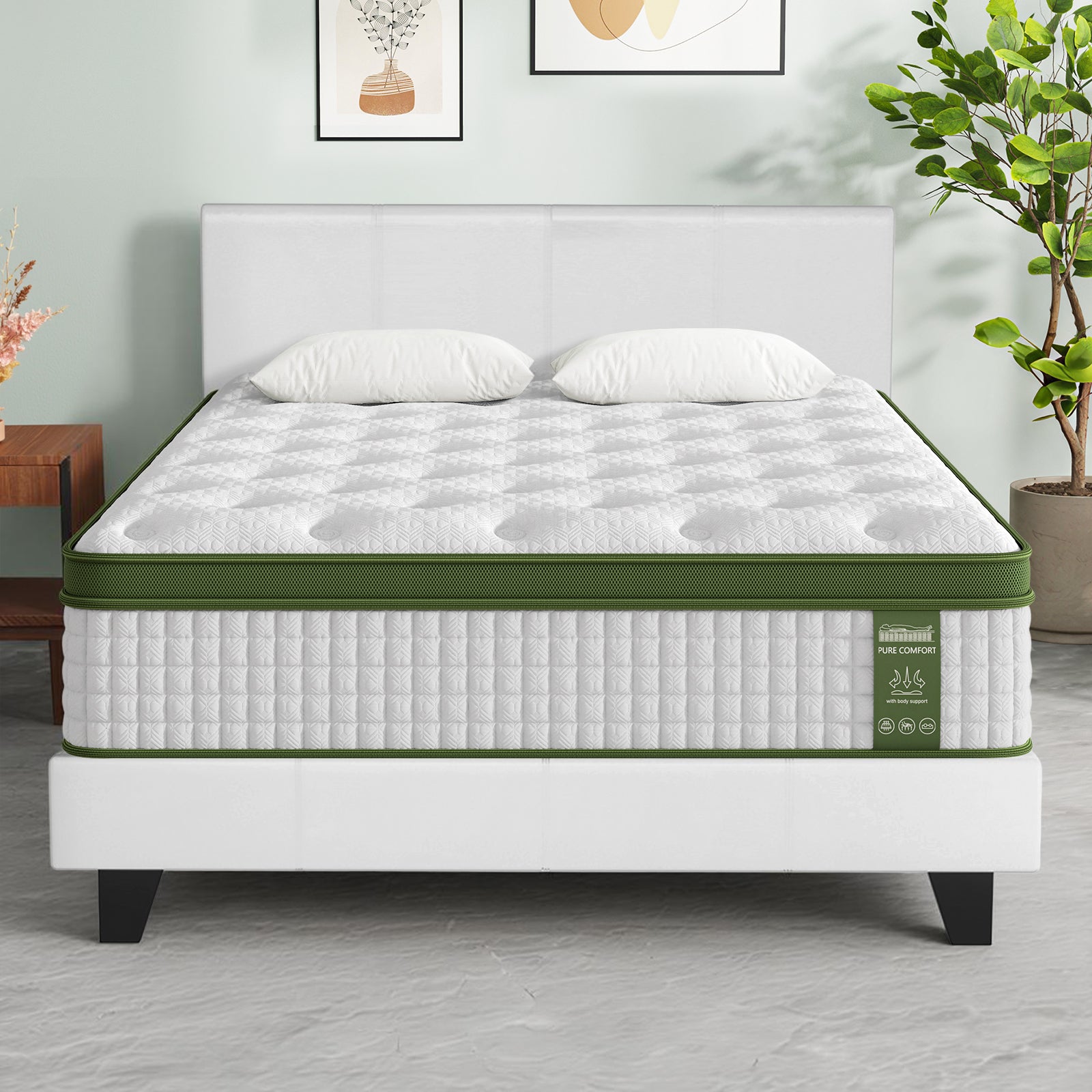 Artiss Double Bed Frame and BedStory Hybrid Mattress Bundle with Headboard White Bedworld