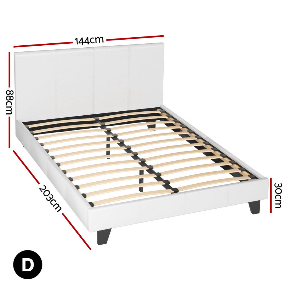 Artiss Double Bed Frame and BedStory Hybrid Mattress Bundle with Headboard White Bedworld
