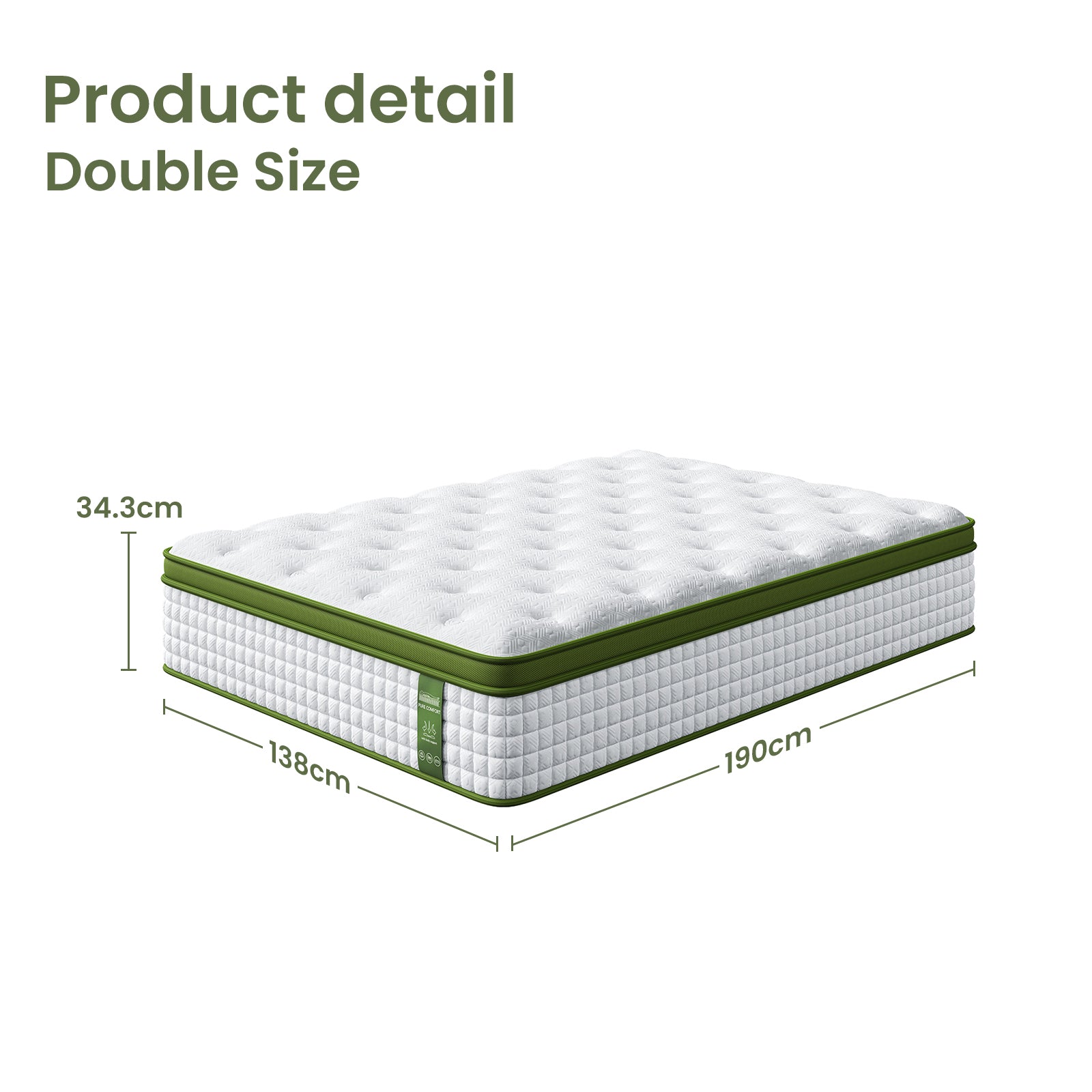 Artiss Double Bed Frame and BedStory Hybrid Mattress Bundle with Headboard White Bedworld