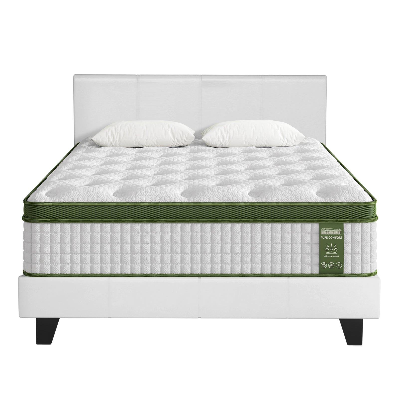 Artiss Double Bed Frame and BedStory Hybrid Mattress Bundle with Headboard White Bedworld