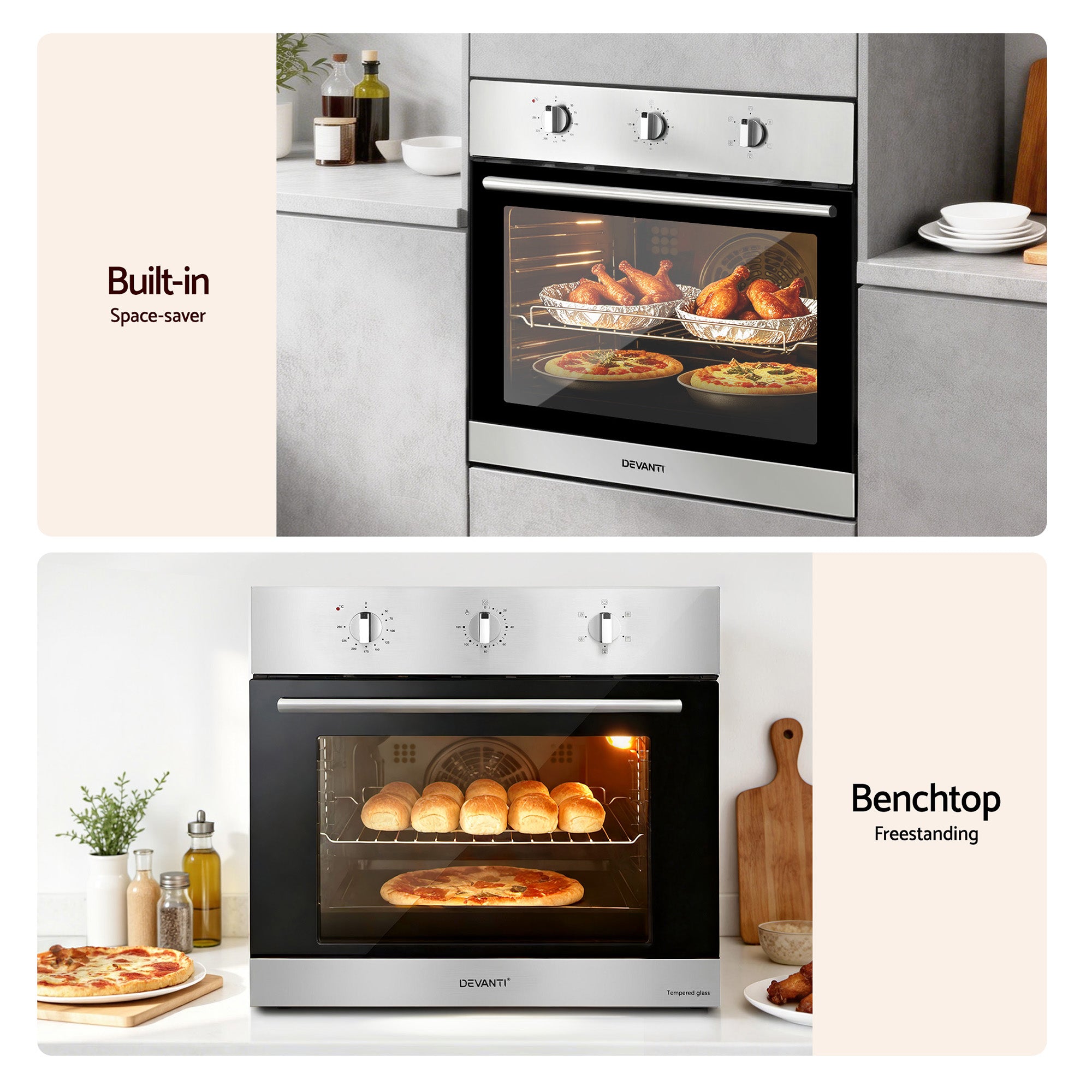 Devanti 60cm Electric Built In Wall Oven Stainless Steel 70L Silver