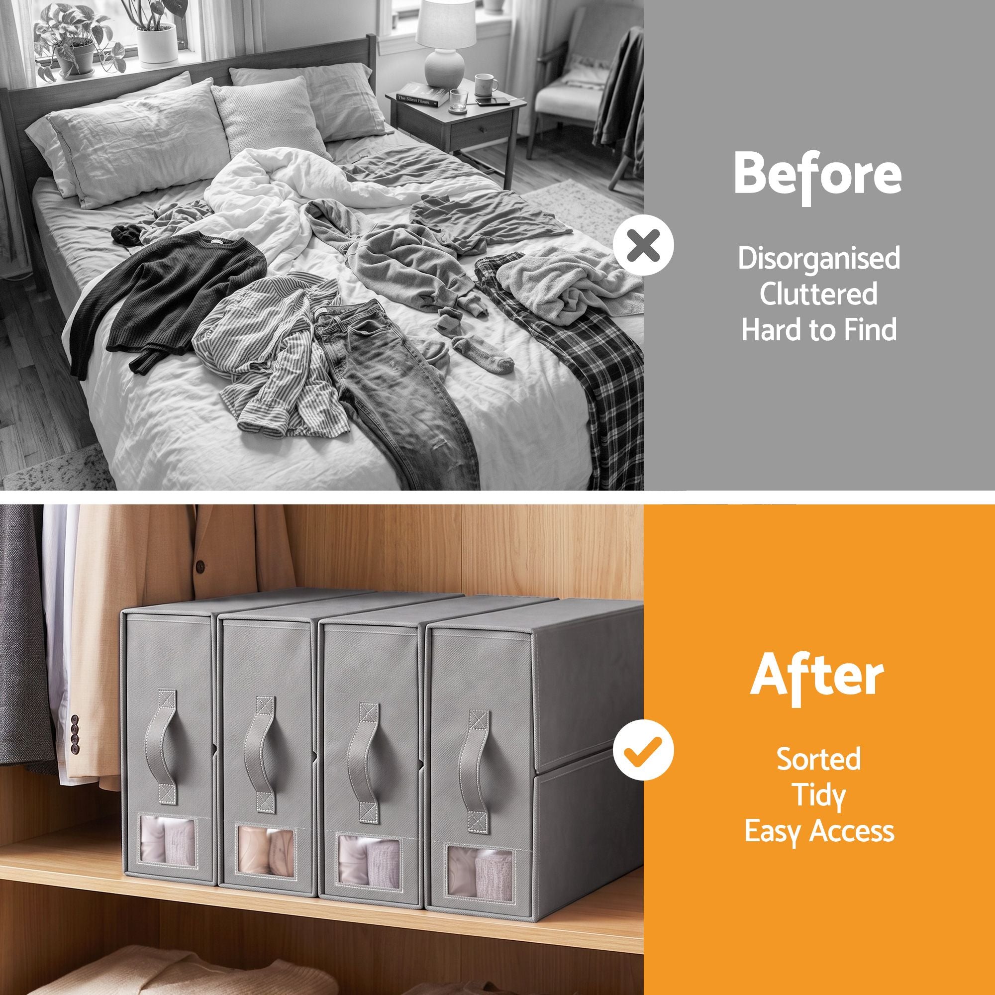 Artiss Bed Sheet Organisers Box Set 8Pcs Storage King Size Bedding Foldable Grey Bedworld