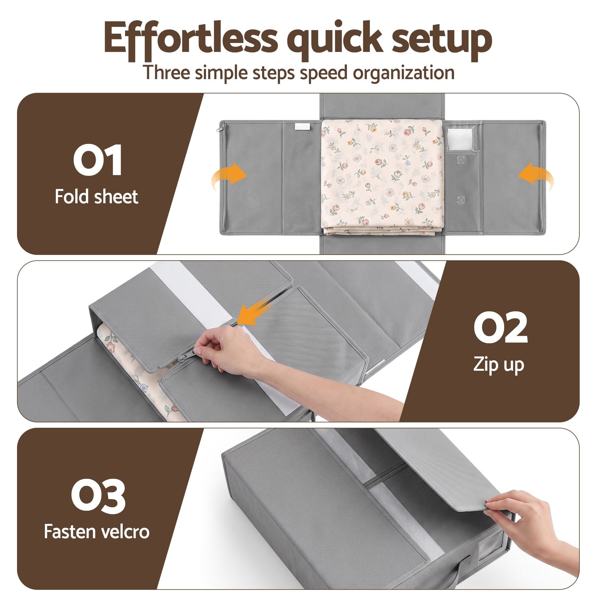 Artiss Bed Sheet Organisers Box Set 8Pcs Storage King Size Bedding Foldable Grey Bedworld