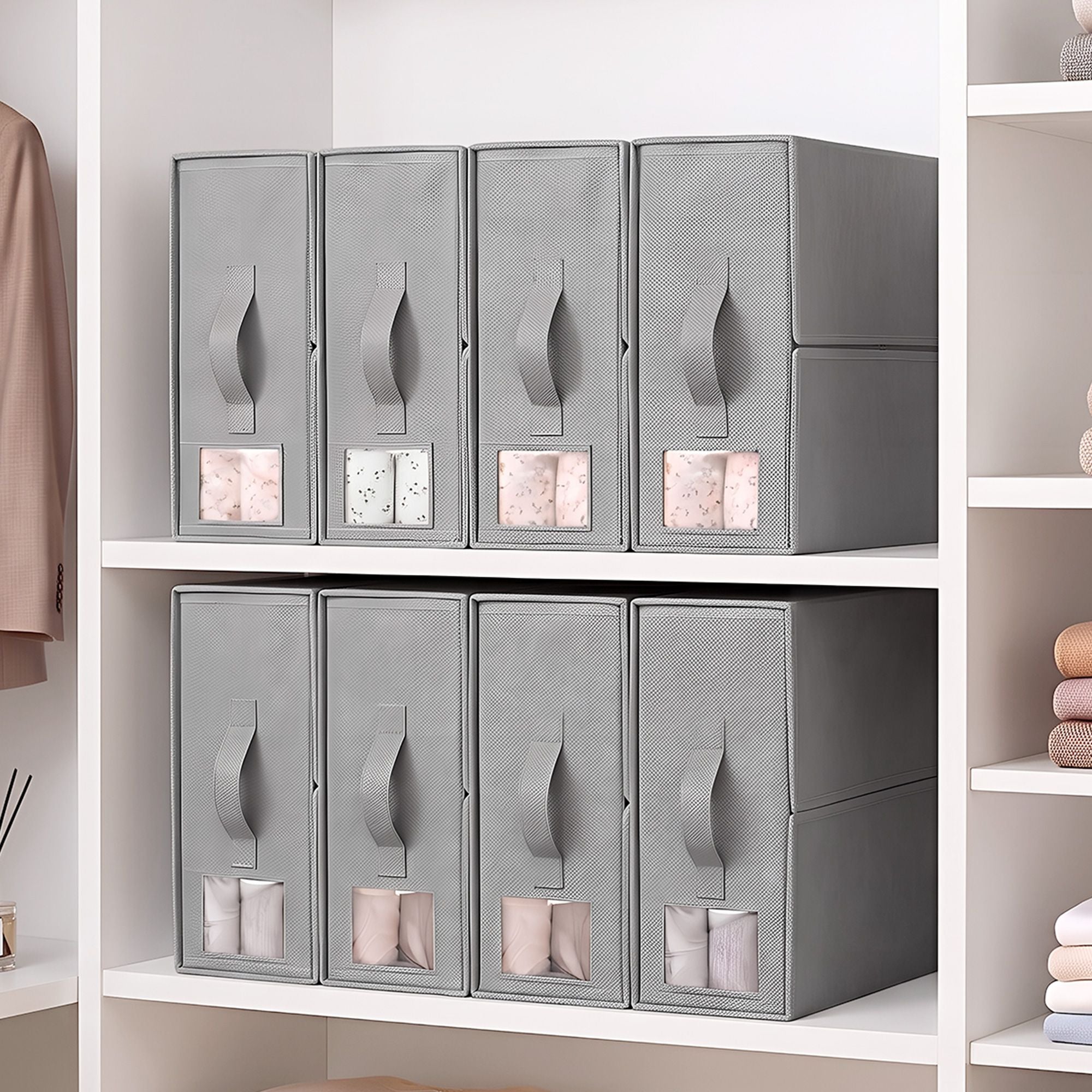 Artiss Bed Sheet Organisers Box Set 8Pcs Storage King Size Bedding Foldable Grey Bedworld