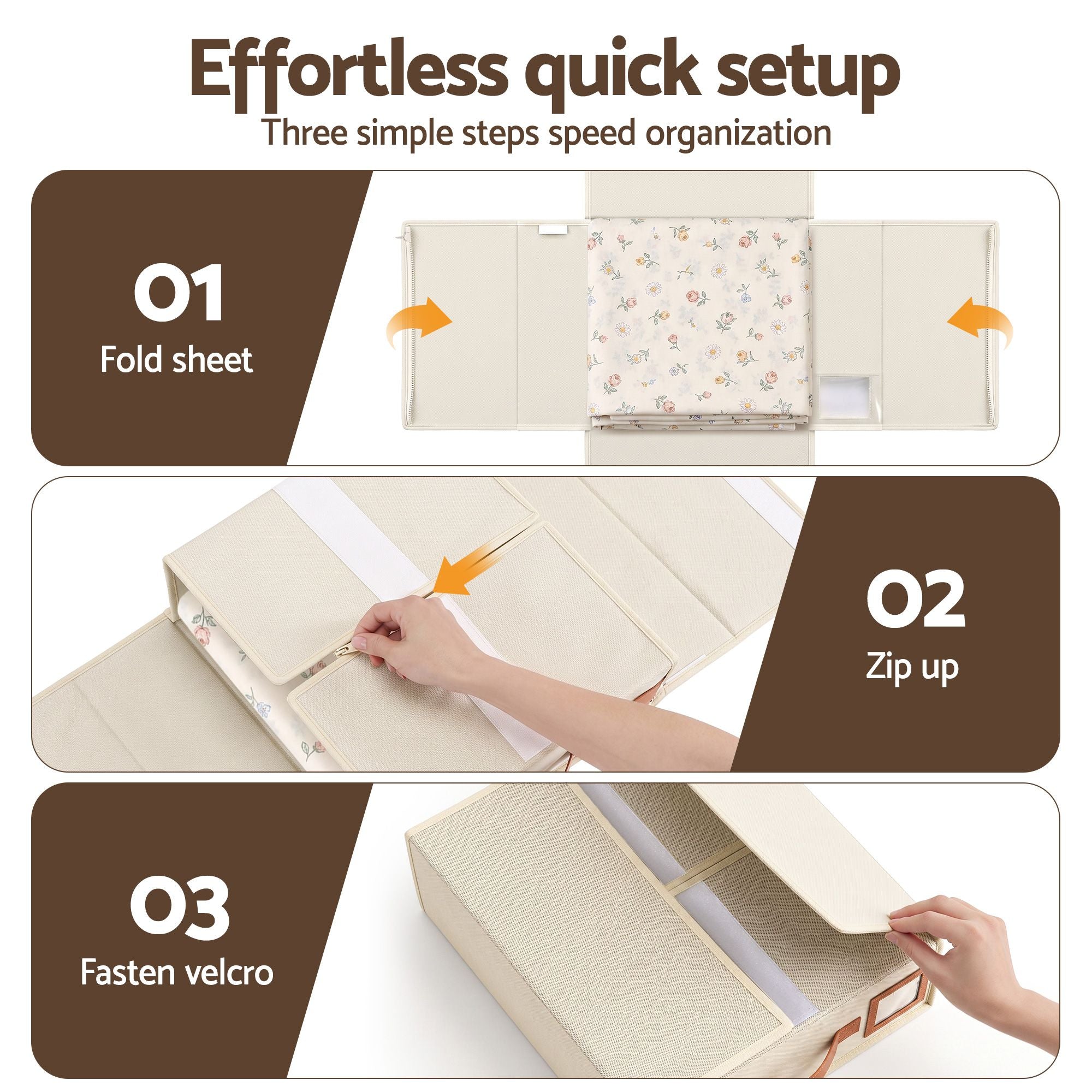Artiss Bed Sheet Organisers Box 4Pcs Storage King Size Bedding Foldable Beige Bedworld