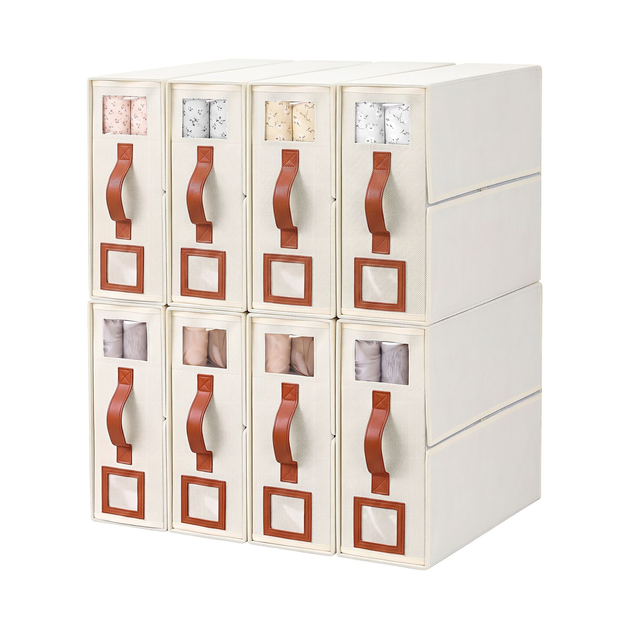 Artiss Bed Sheet Organisers Box 8Pcs Storage King Size Bedding Foldable Beige Bedworld