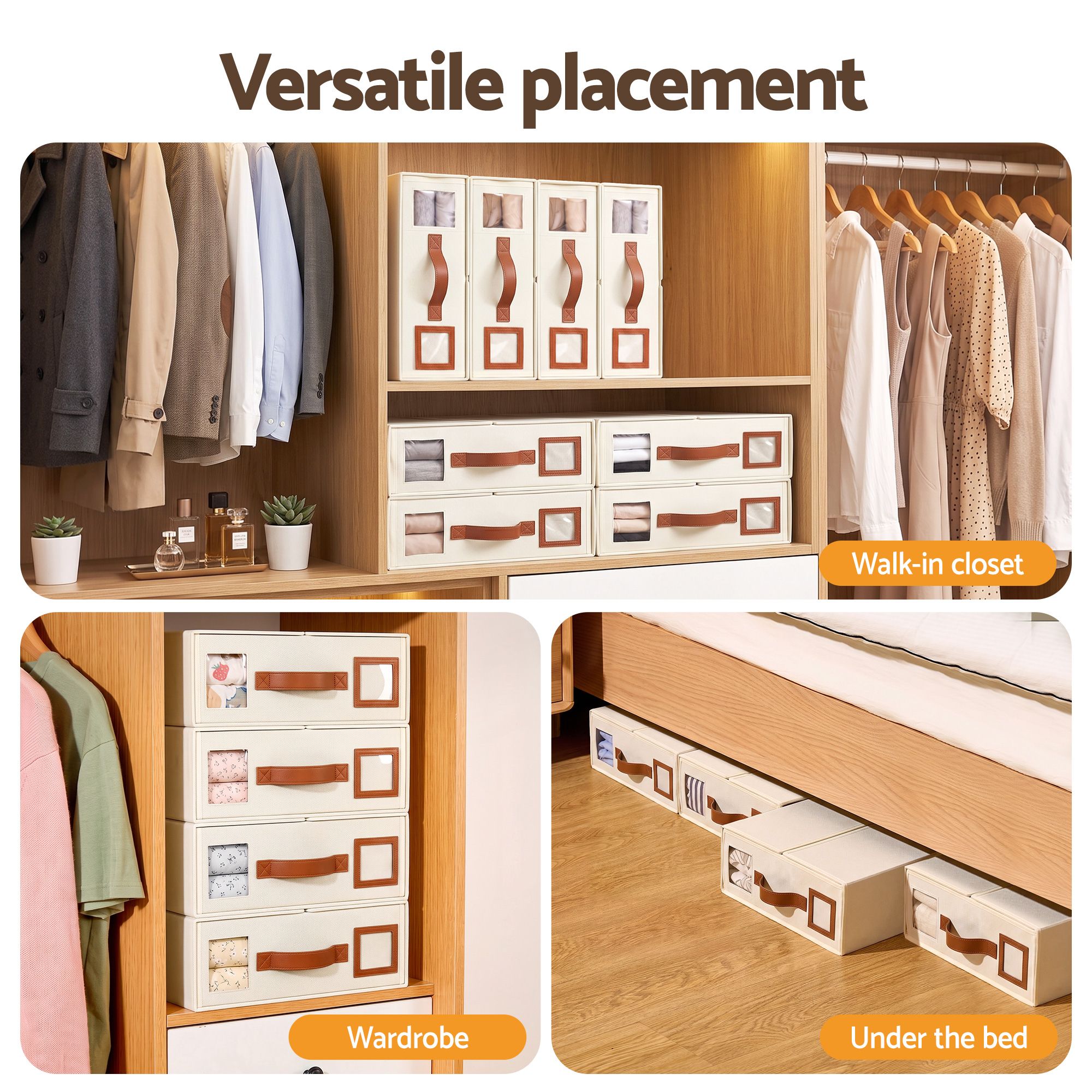 Artiss Bed Sheet Organisers Box 8Pcs Storage King Size Bedding Foldable Beige Bedworld