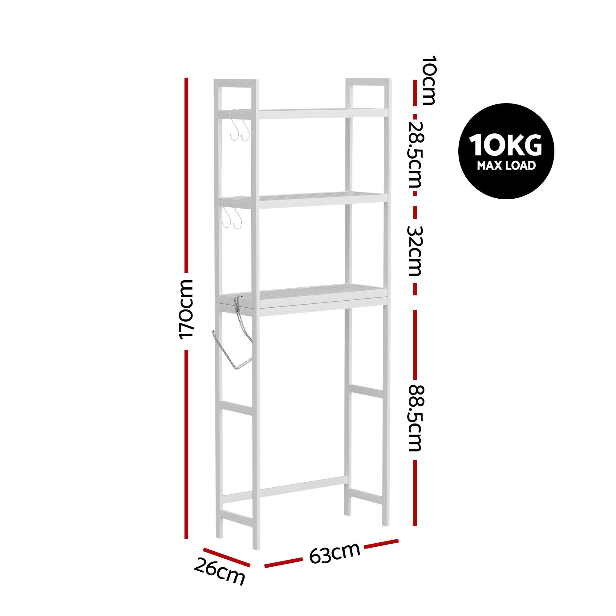 Artiss Over Toilet Storage Bathroom Rack Space Saving 3 Tier Organiser White Bedworld