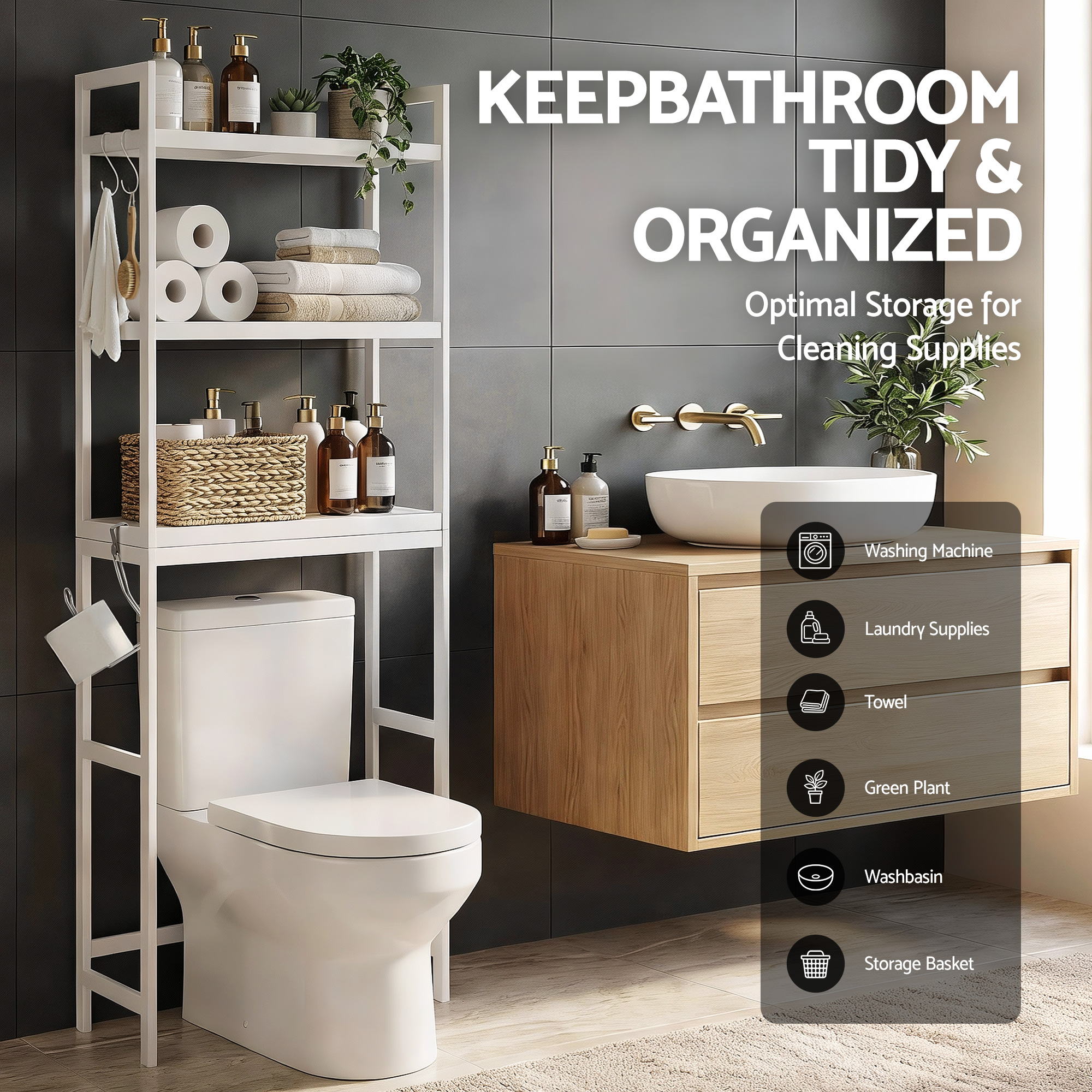 Artiss Over Toilet Storage Bathroom Rack Space Saving 3 Tier Organiser White Bedworld