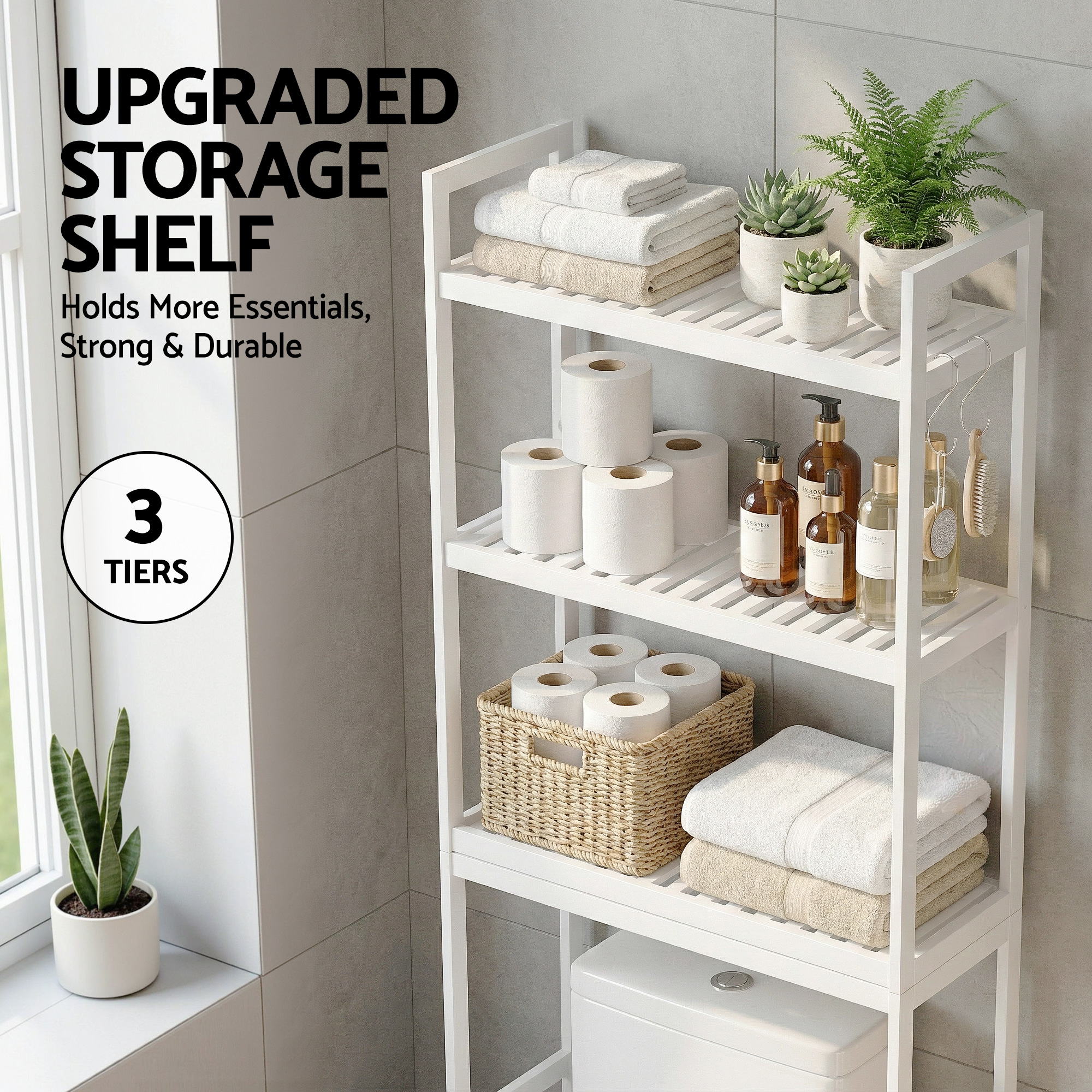 Artiss Over Toilet Storage Bathroom Rack Space Saving 3 Tier Organiser White Bedworld