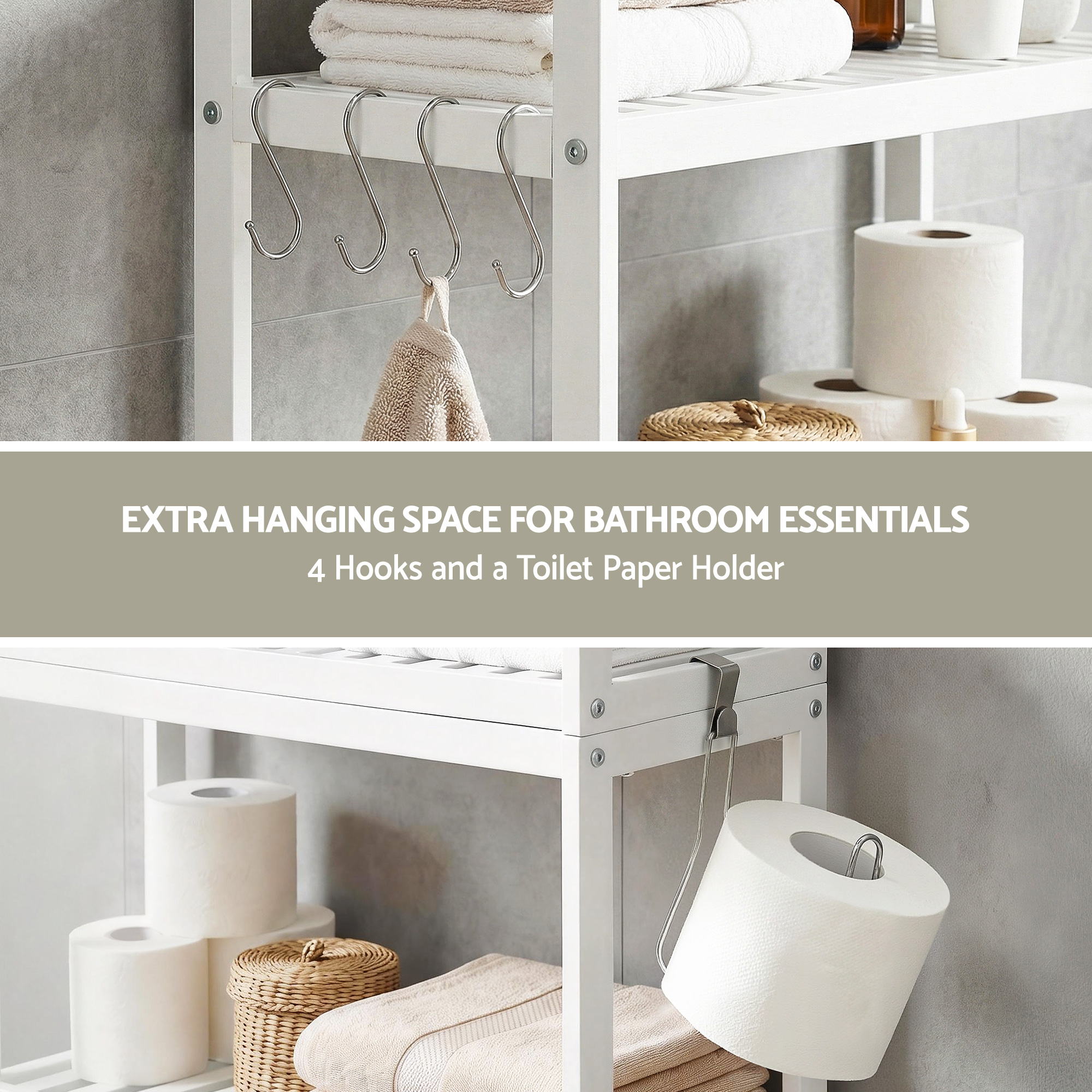 Artiss Over Toilet Storage Bathroom Rack Space Saving 3 Tier Organiser White Bedworld