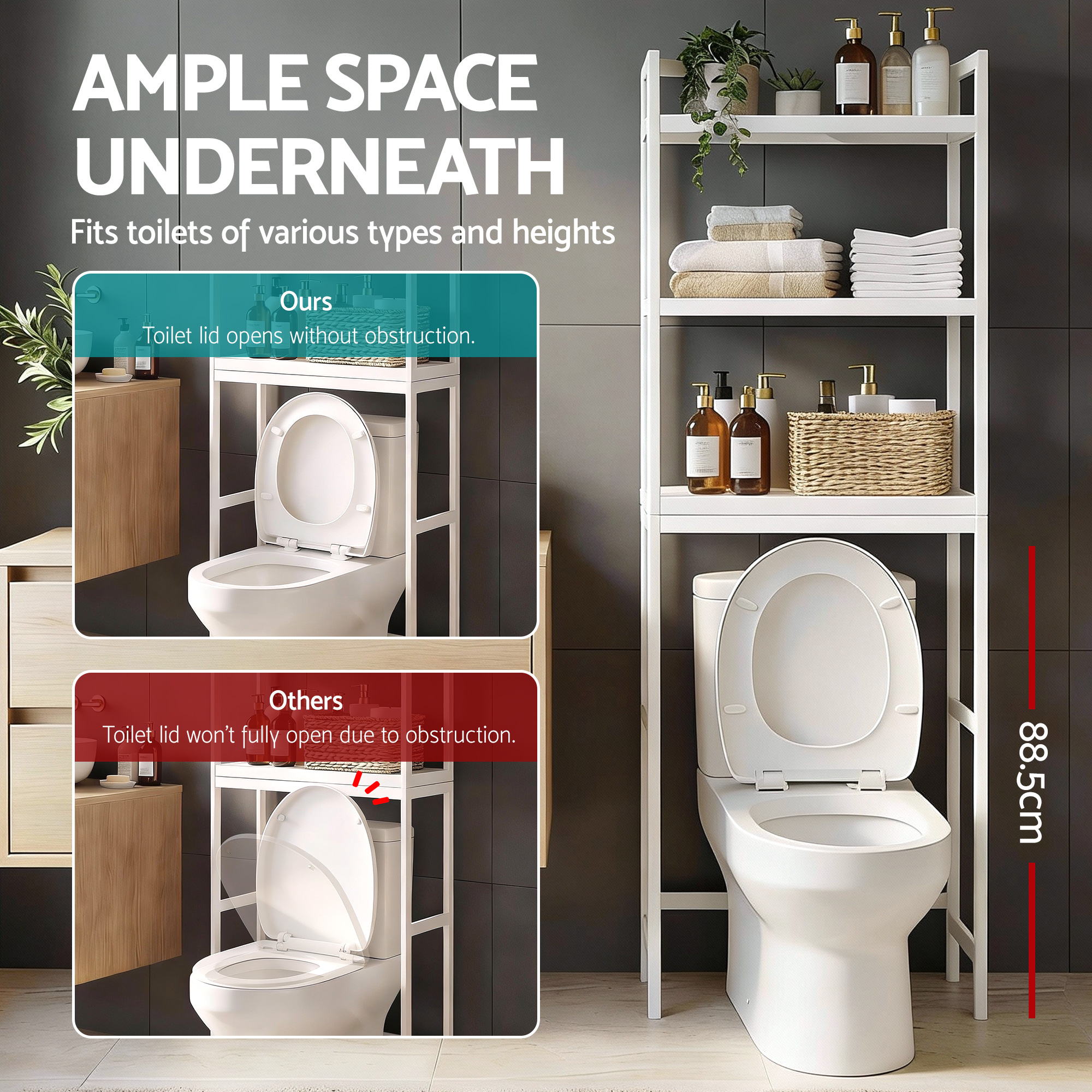 Artiss Over Toilet Storage Bathroom Rack Space Saving 3 Tier Organiser White Bedworld