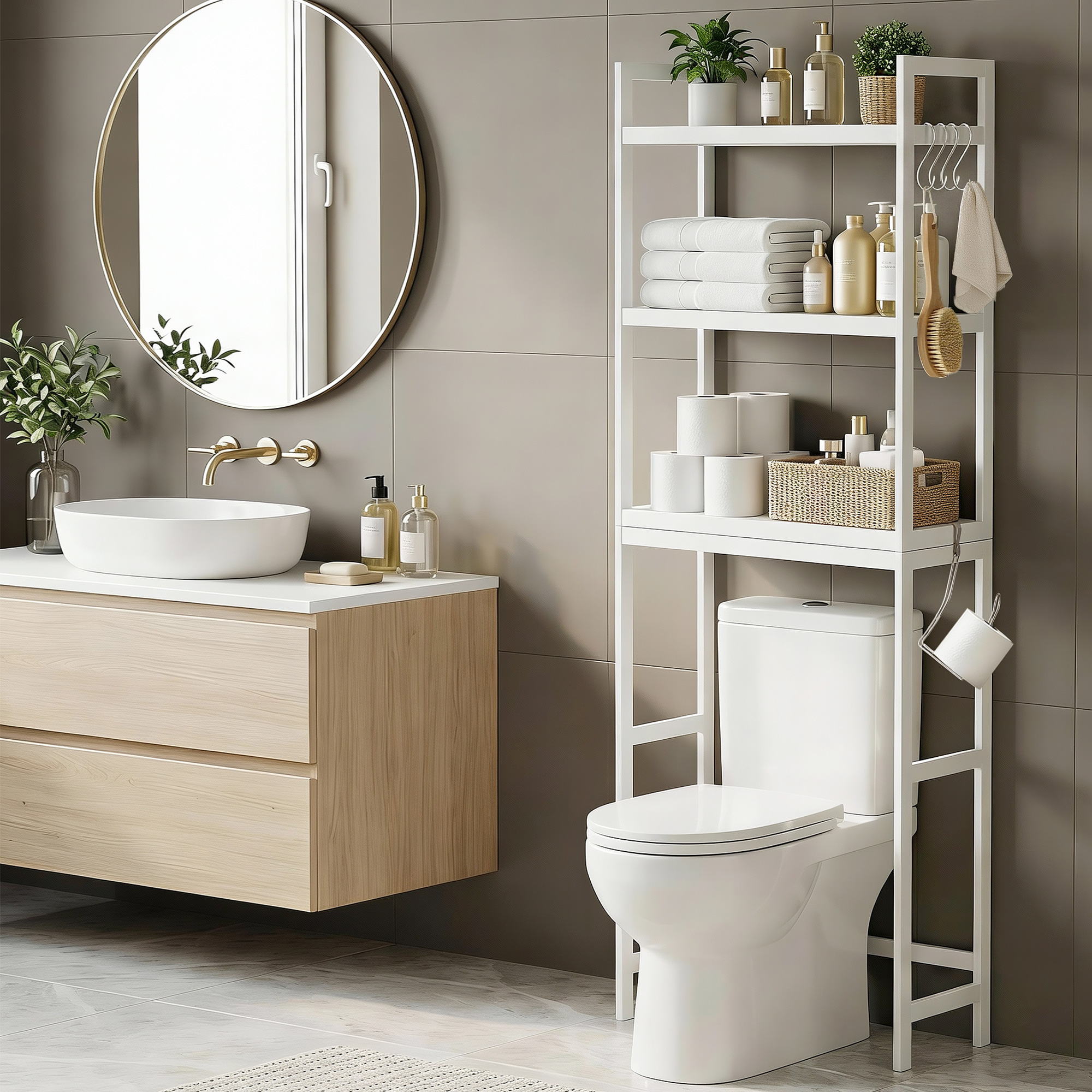 Artiss Over Toilet Storage Bathroom Rack Space Saving 3 Tier Organiser White Bedworld