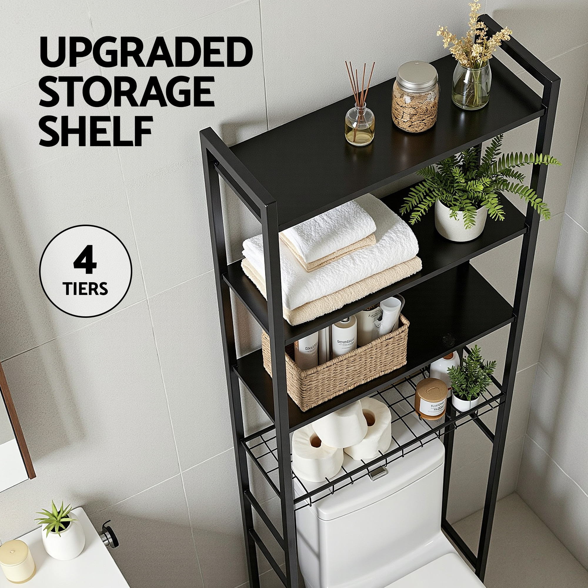 Artiss Over Toilet Bathroom Storage Rack Space Saving 4 Tier Organiser White Bedworld