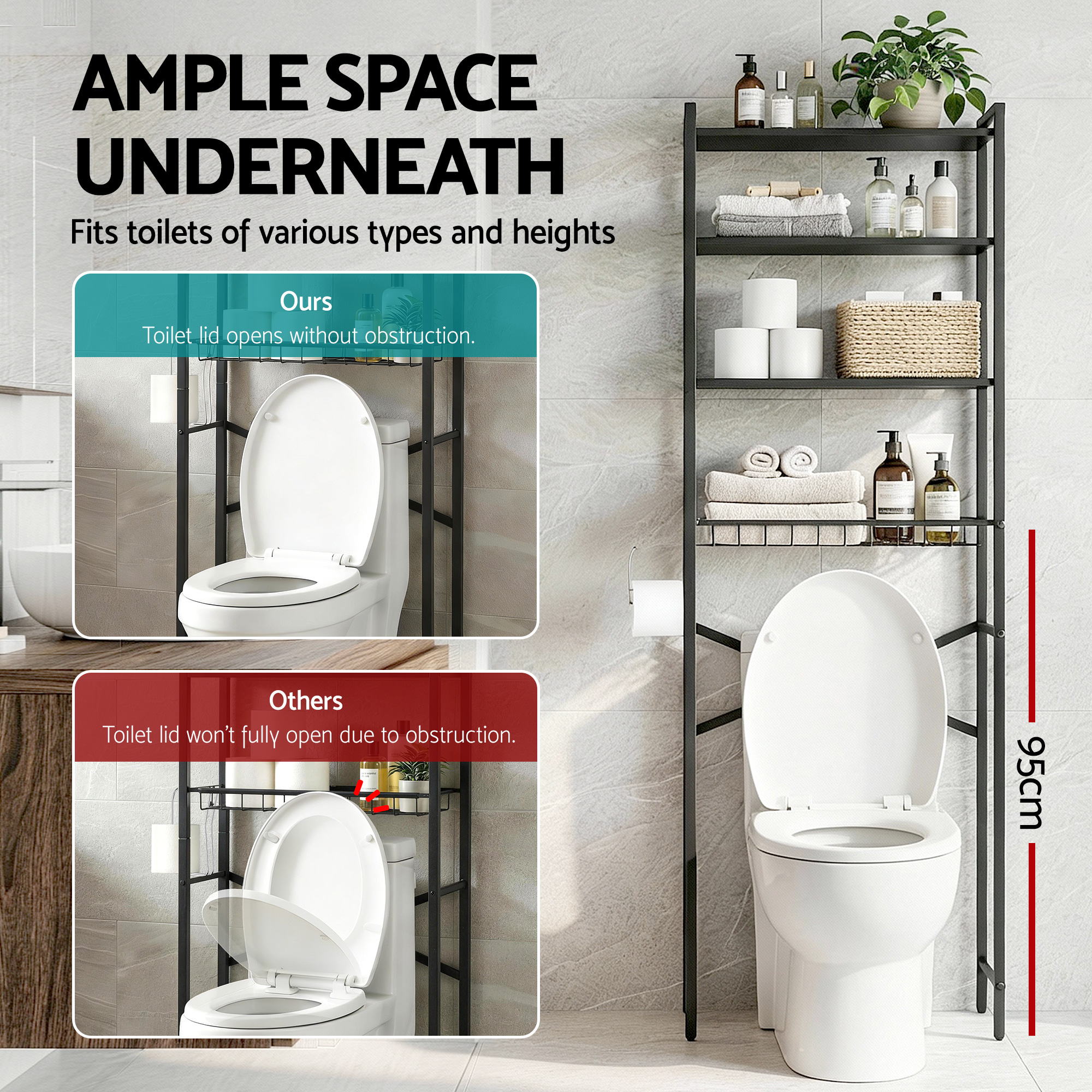 Artiss Over Toilet Bathroom Storage Rack Space Saving 4 Tier Organiser White Bedworld