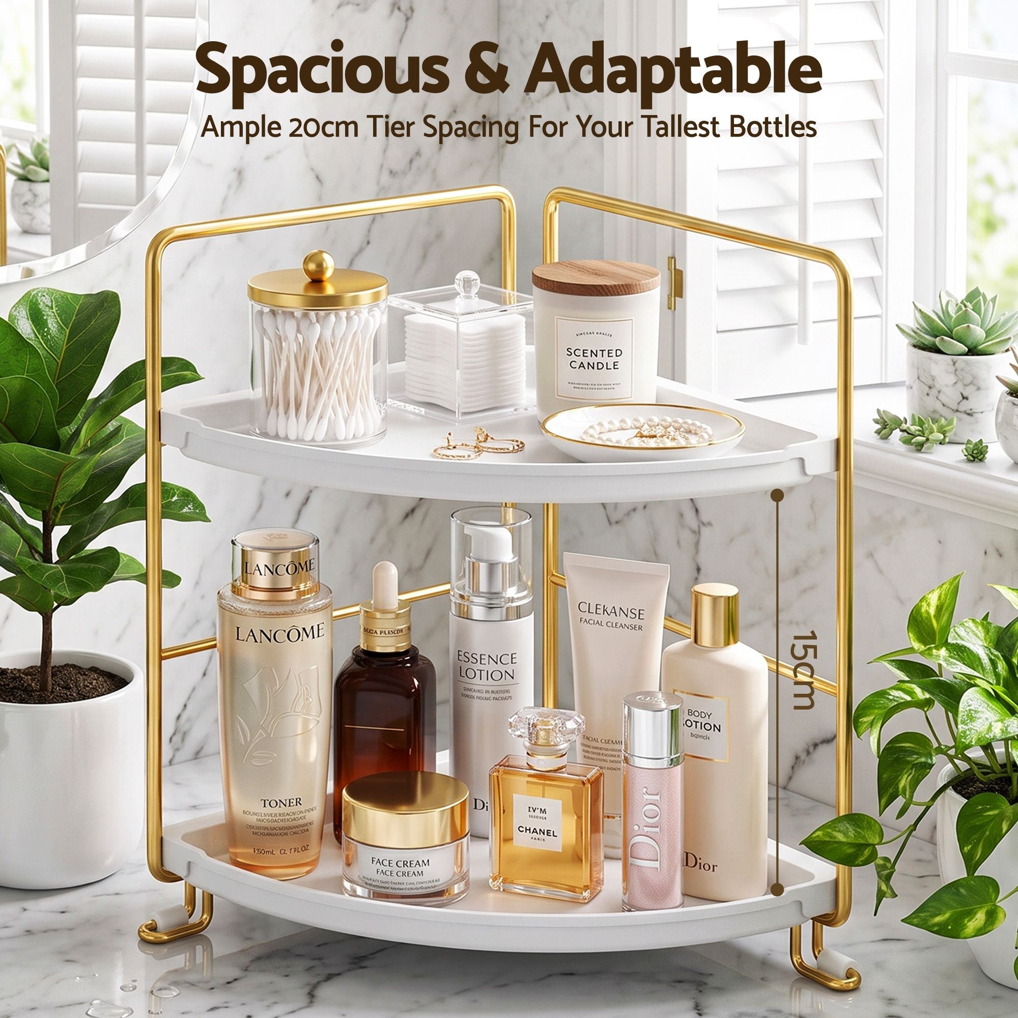 Artiss Bathroom Corner Shelf Countertop Organiser Vanity Storage Rack White Gold Bedworld