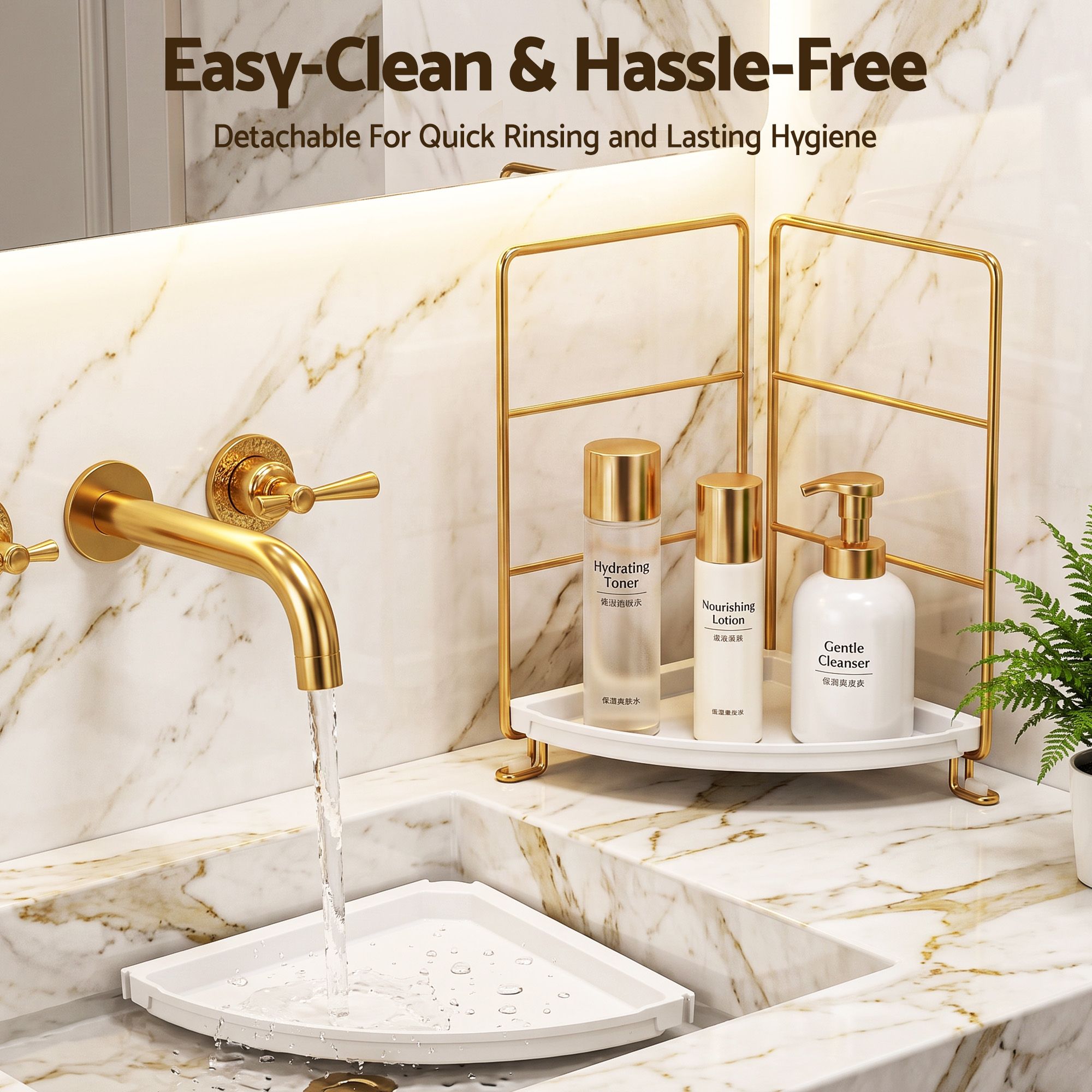 Artiss Bathroom Corner Shelf Countertop Organiser Vanity Storage Rack White Gold Bedworld