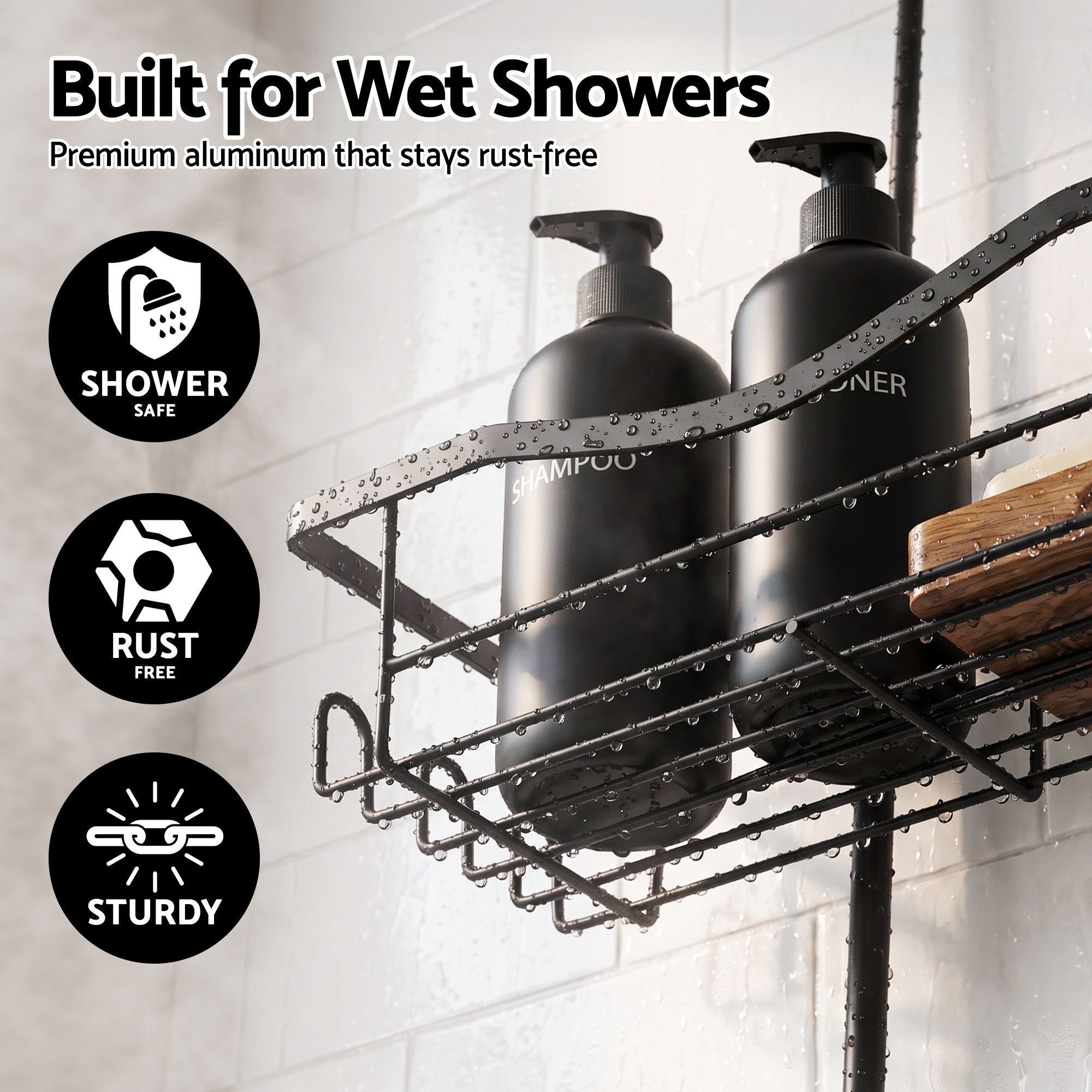 Artiss Shower Caddy Hanging Bathroom Organiser Over Head Black Bedworld