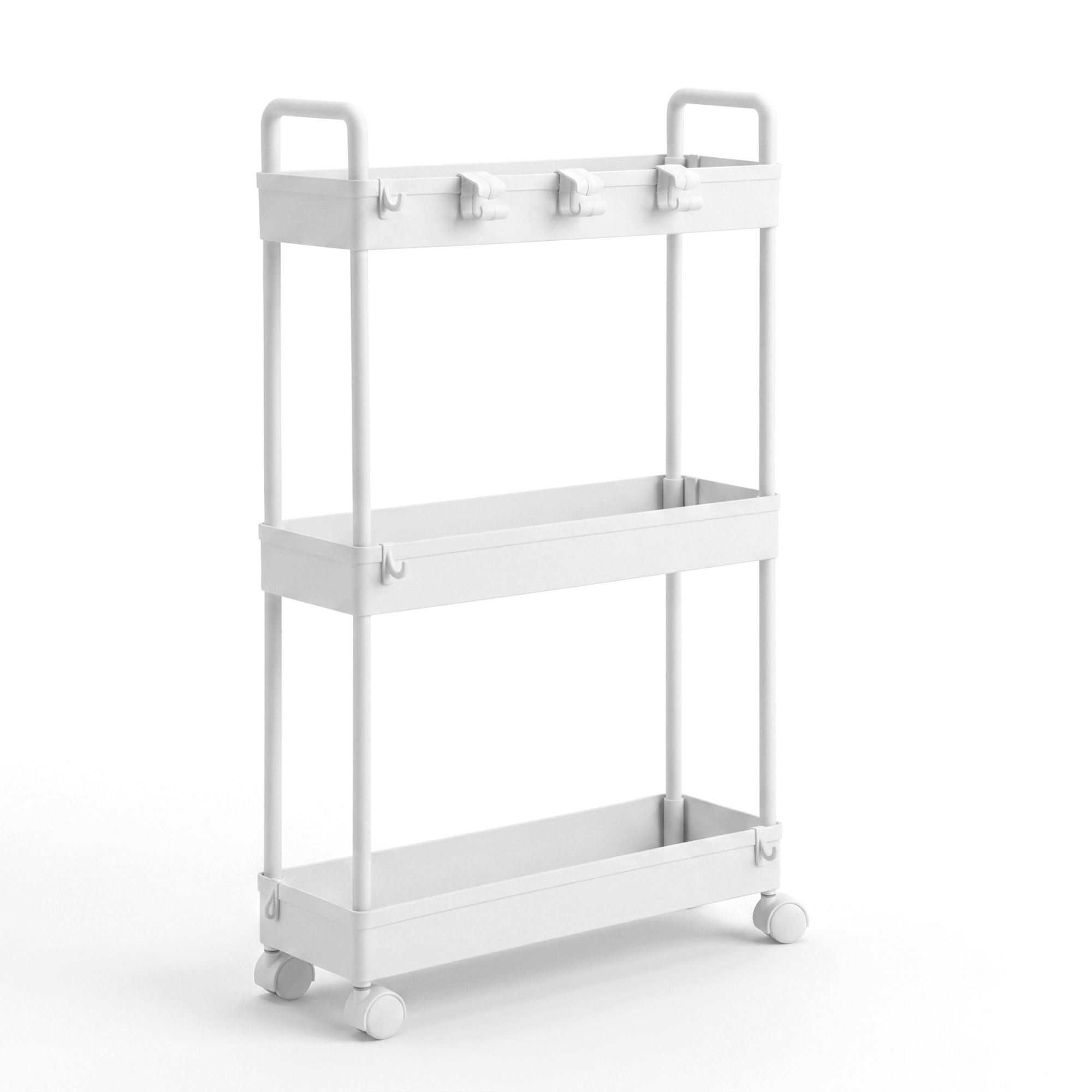 Artiss 3 Tier Slim Storage Trolley Narrow Utility Organiser Rack White Bedworld