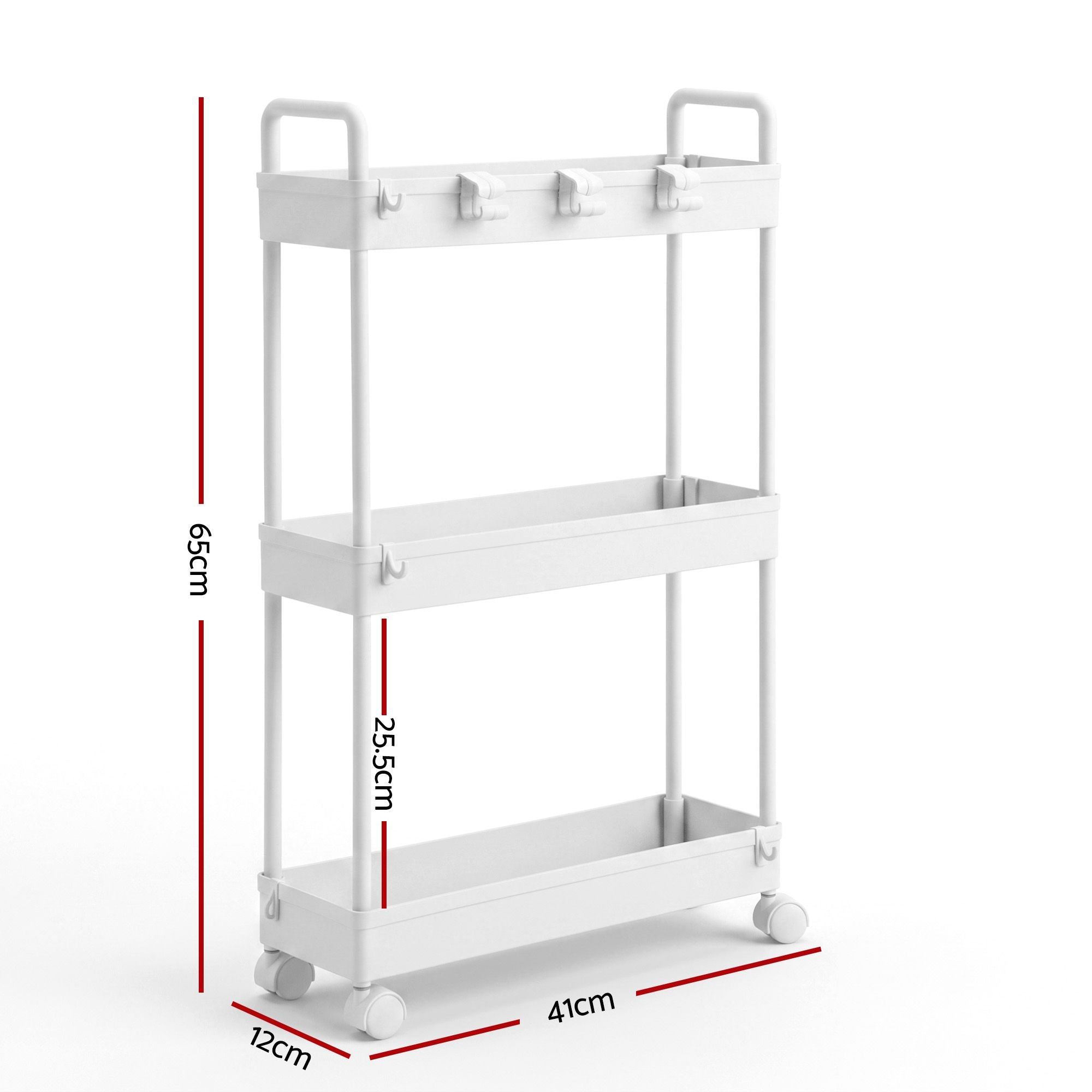 Artiss 3 Tier Slim Storage Trolley Narrow Utility Organiser Rack White Bedworld