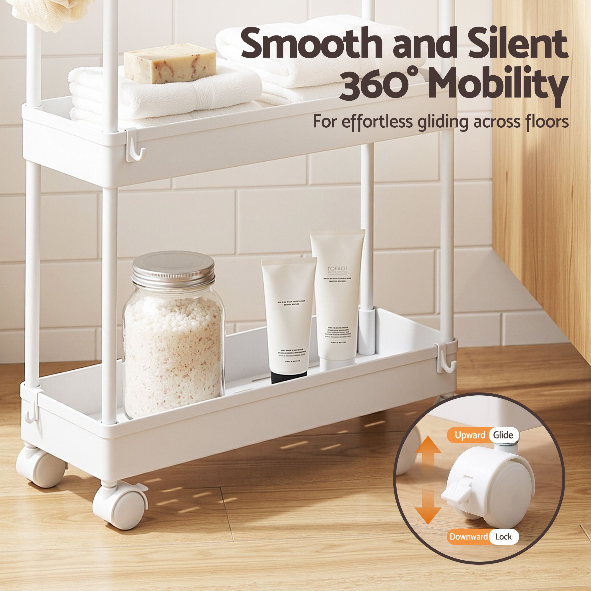 Artiss 3 Tier Slim Storage Trolley Narrow Utility Organiser Rack White Bedworld