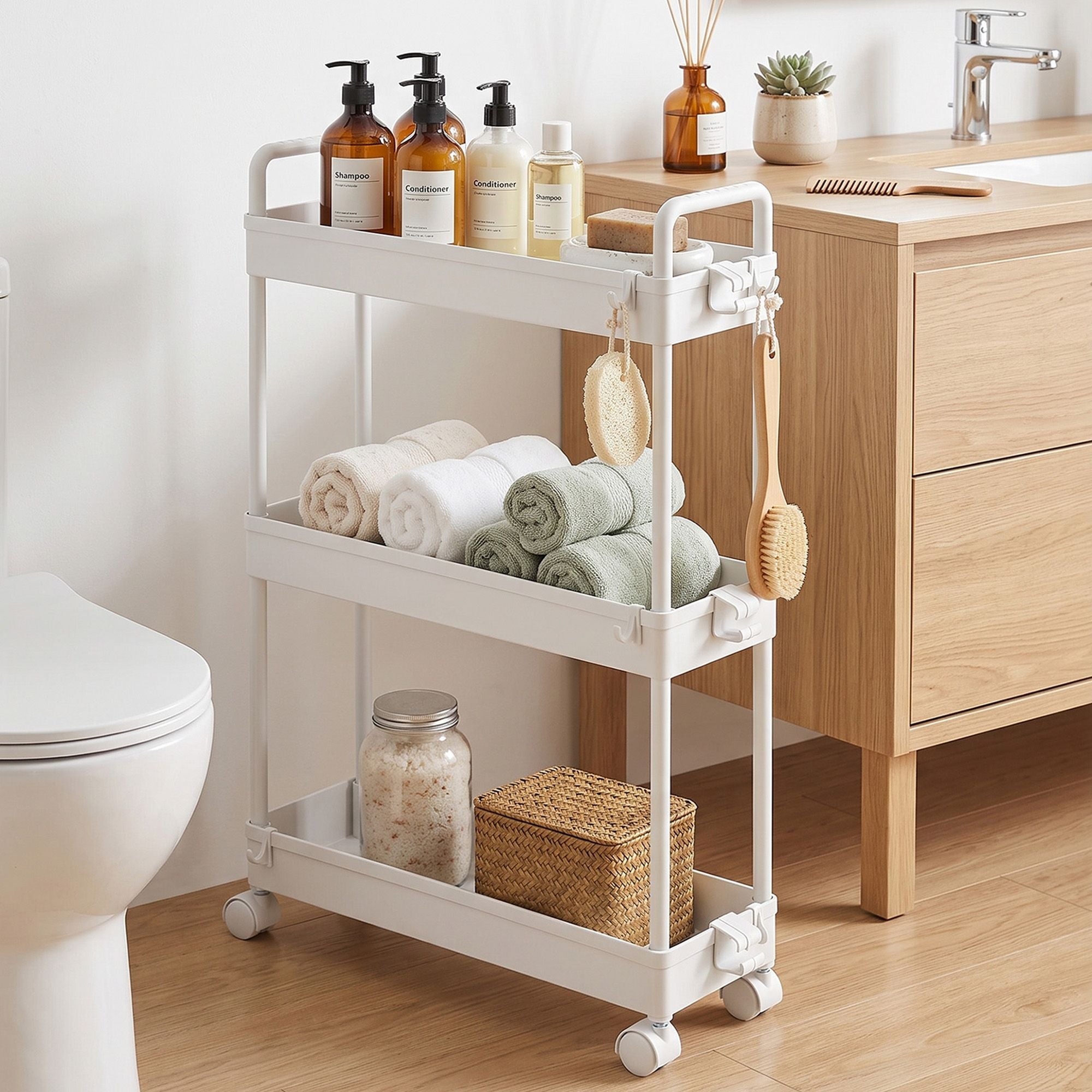 Artiss 3 Tier Slim Storage Trolley Narrow Utility Organiser Rack White Bedworld