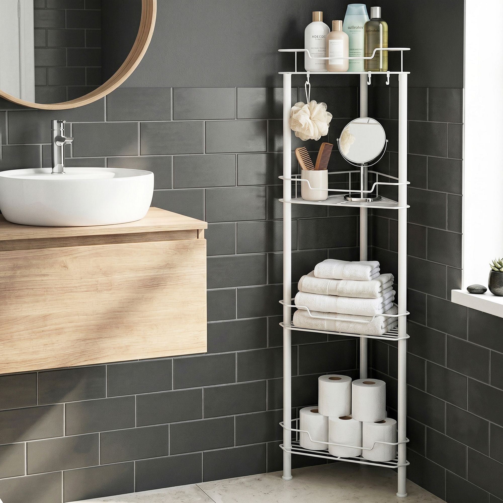 Artiss 4 Tier Floor Standing Corner Shower Caddy Bathroom Organizer White Bedworld