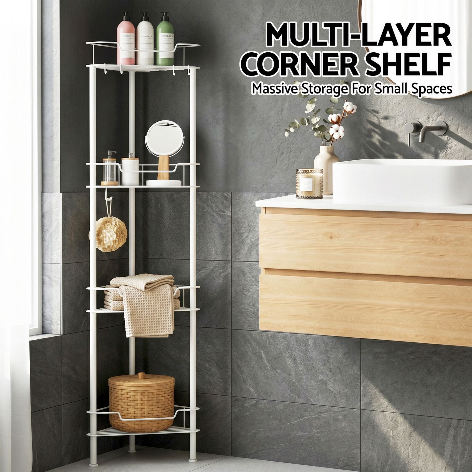 Artiss 4 Tier Floor Standing Corner Shower Caddy Bathroom Organizer White Bedworld