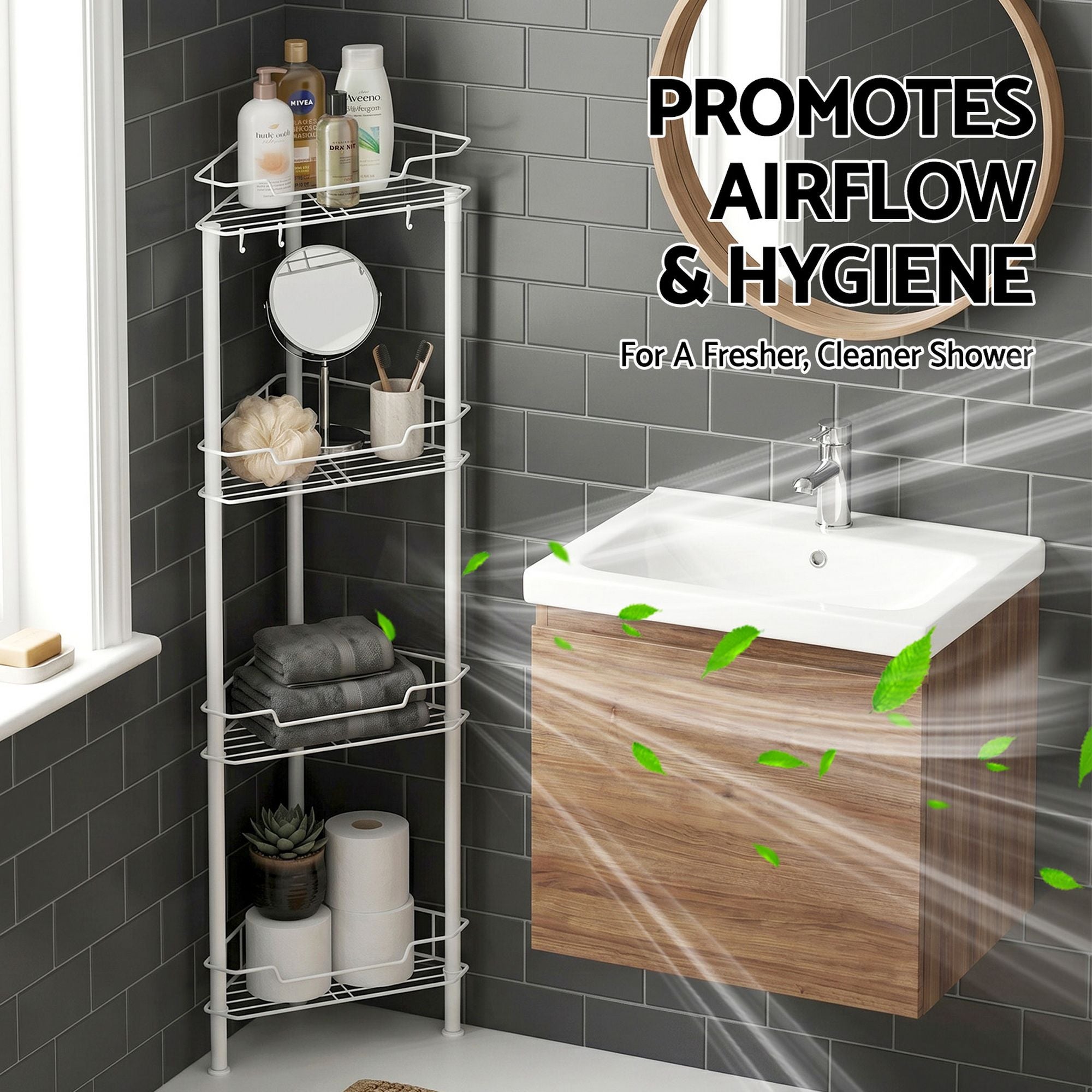Artiss 4 Tier Floor Standing Corner Shower Caddy Bathroom Organizer White Bedworld