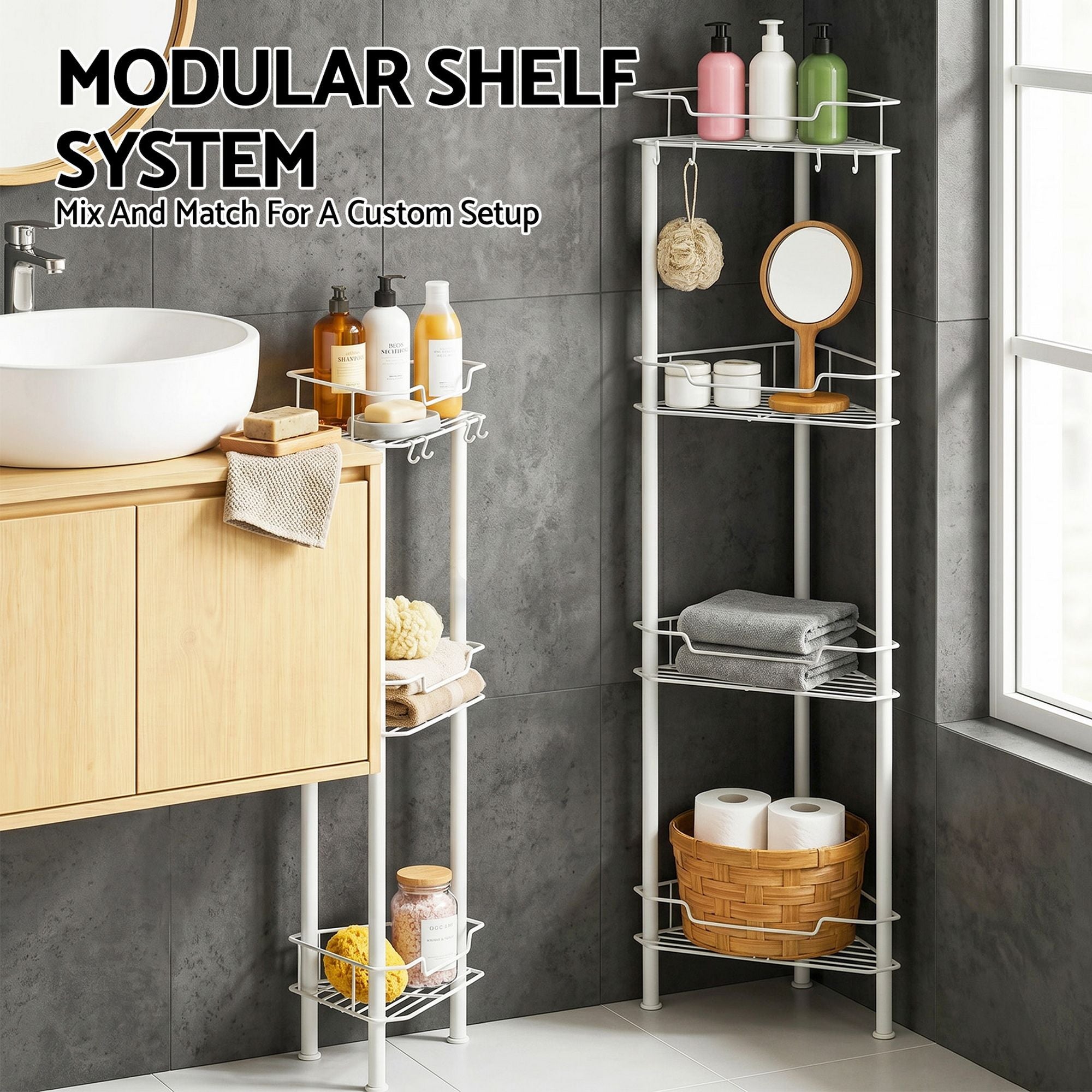 Artiss 4 Tier Floor Standing Corner Shower Caddy Bathroom Organizer White Bedworld