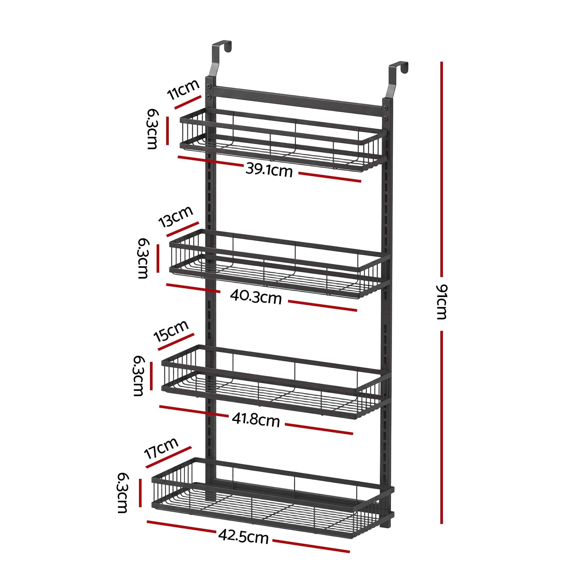 Artiss Over Door Bathroom Rack Hanging Organiser 4 Tier No Drill 91cm Black Bedworld