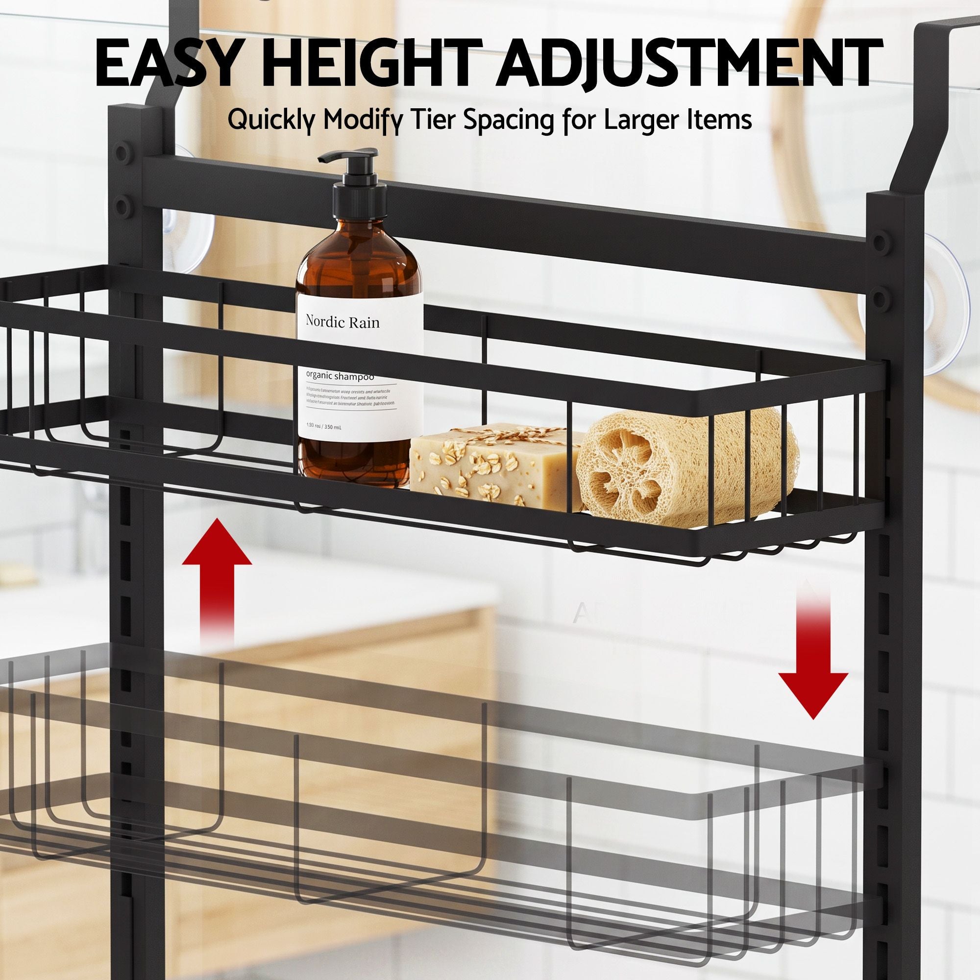 Artiss Over Door Bathroom Rack Hanging Organiser 4 Tier No Drill 91cm Black Bedworld