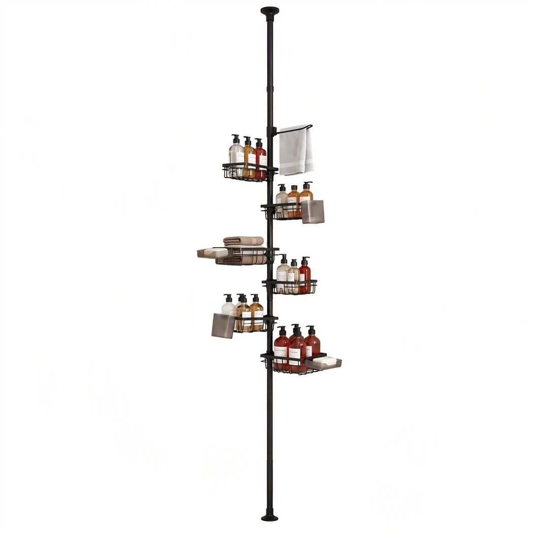 Artiss Tension Pole Shower Caddy Steel Corner Bathroom Shelf Black Bedworld