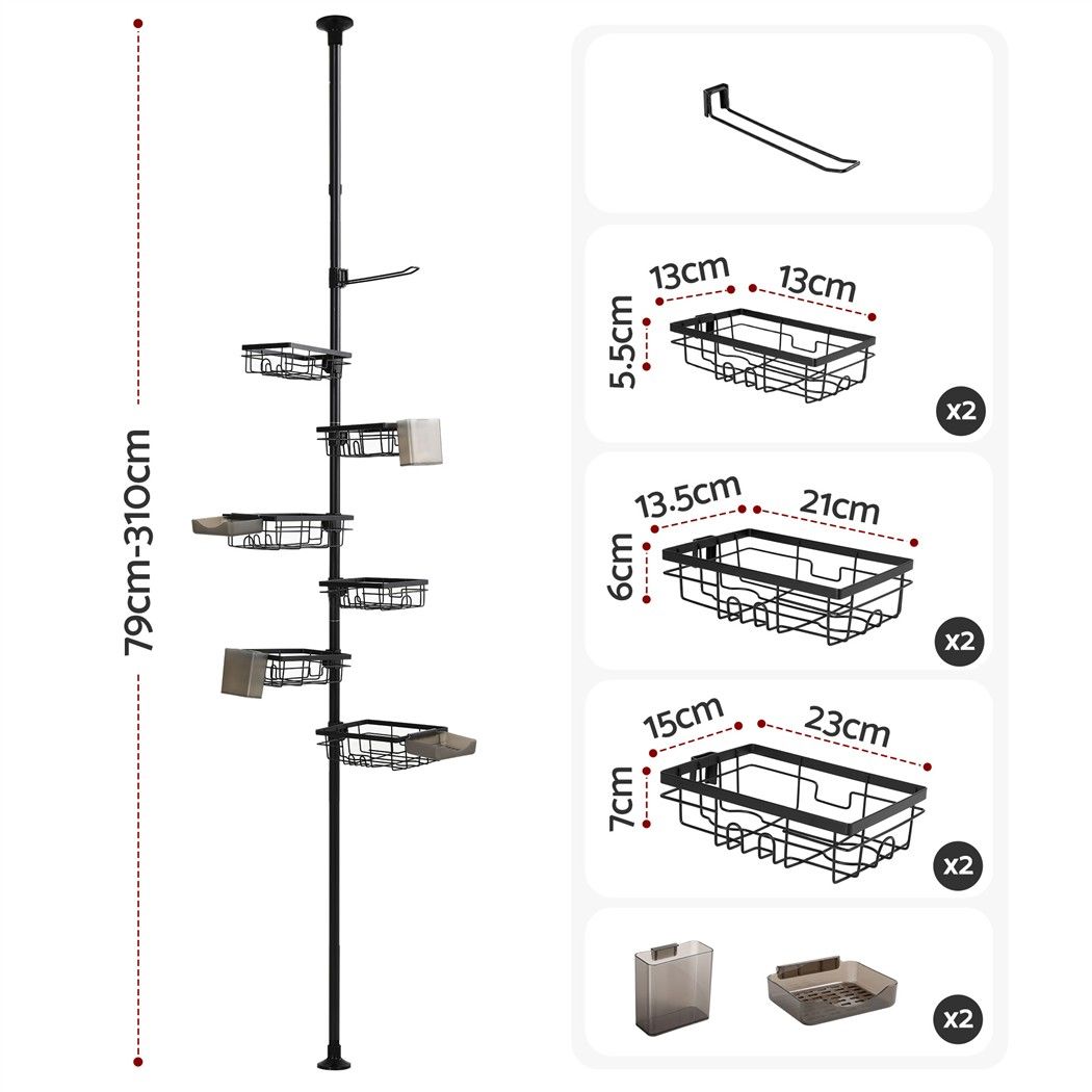 Artiss Tension Pole Shower Caddy Steel Corner Bathroom Shelf Black Bedworld