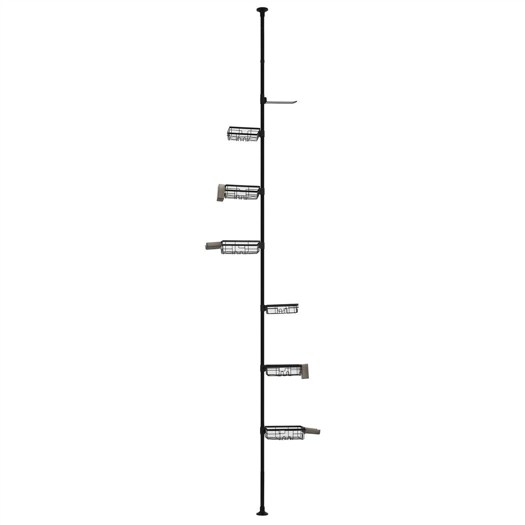 Artiss Tension Pole Shower Caddy Steel Corner Bathroom Shelf Black Bedworld