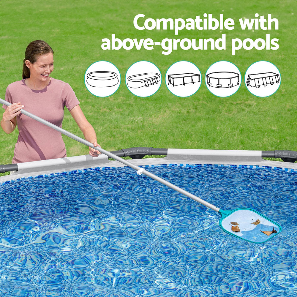 Pool vacuum pole with turquoise cleaning head for above-ground swimming pool cleaning