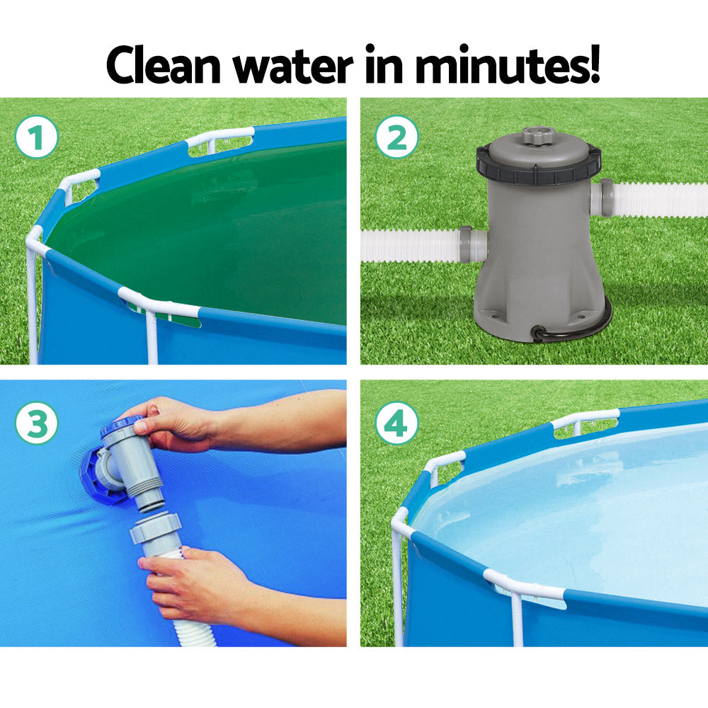 Above-ground pool pump and filter cartridge with hose connections and valve