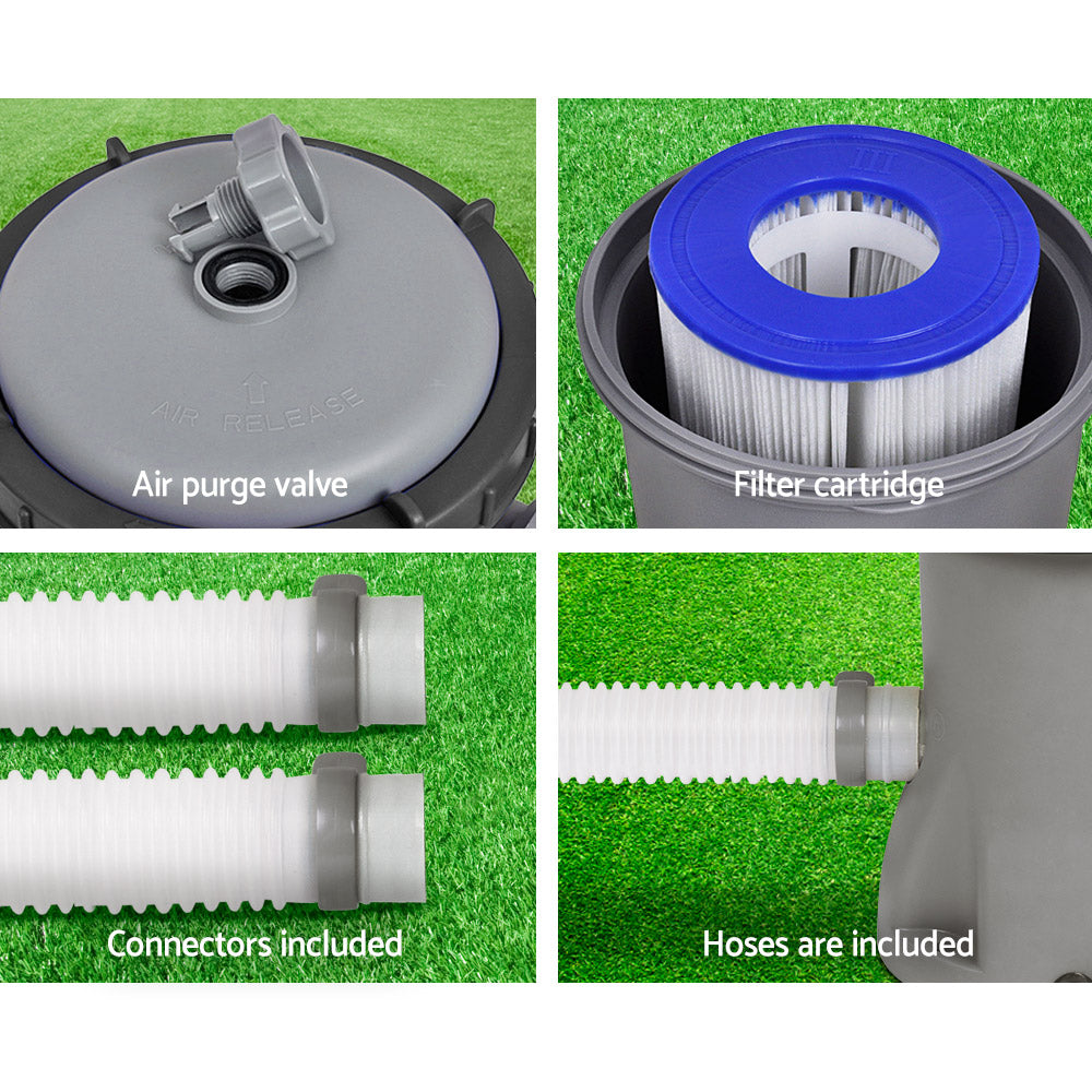 Pool filter cartridge with included connectors and hoses for pump setup