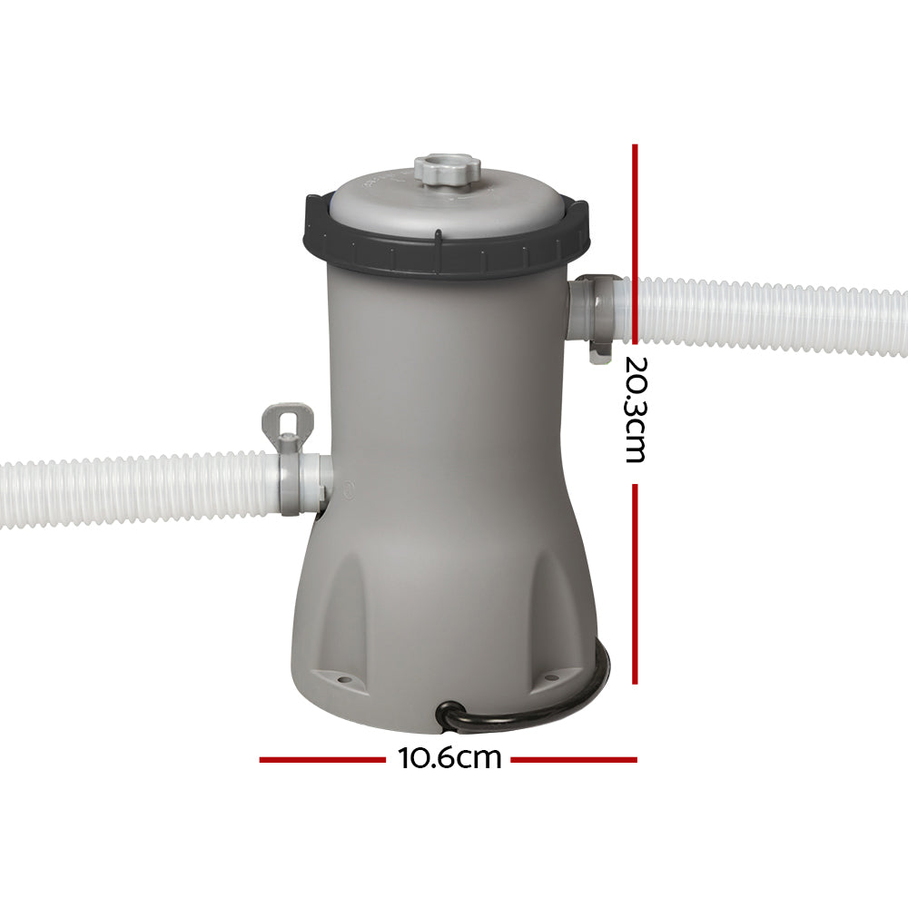 Pool filter cartridge housing with dimensions: 10.6 cm wide, 20 cm tall