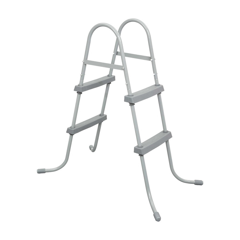 2-step above-ground pool ladder with curved side rails and two grey tread steps