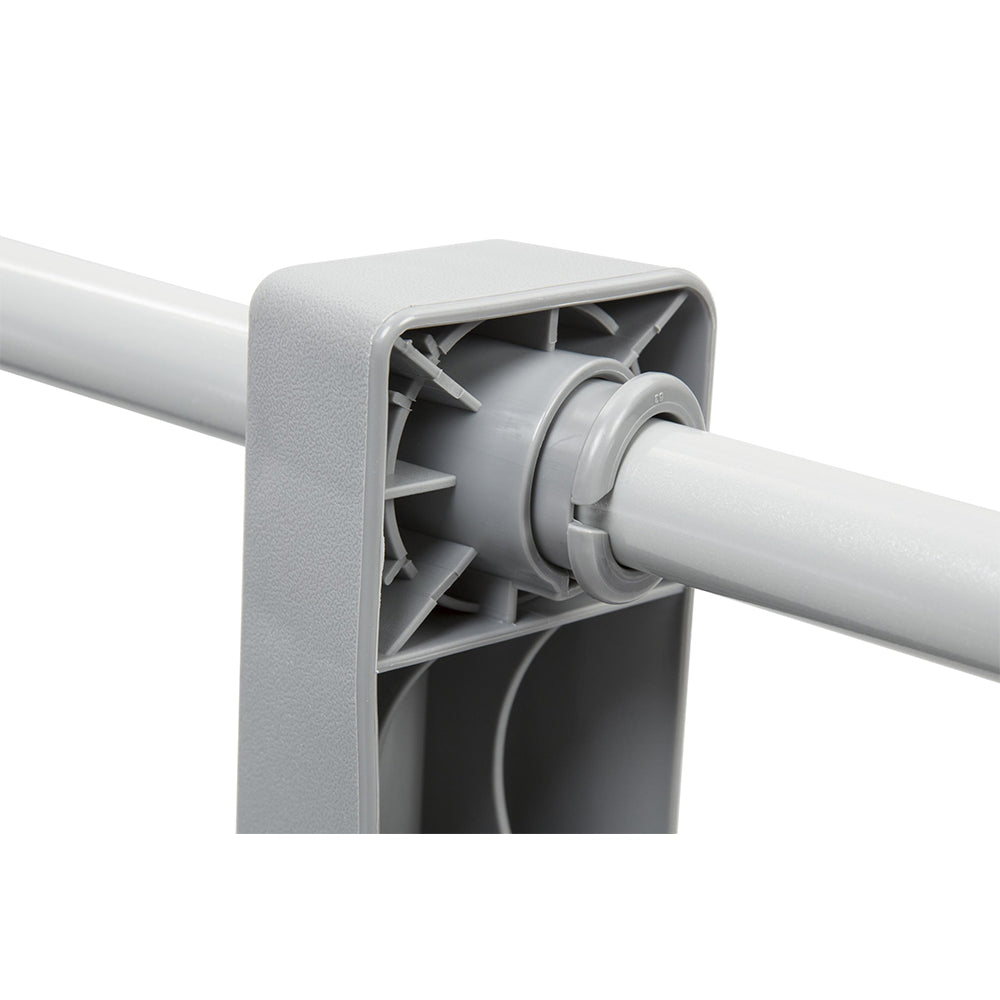 Pool ladder connection joint on grey rail with removable step pin detail