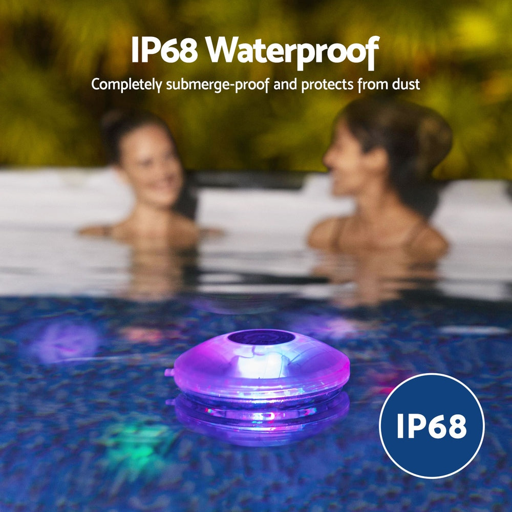 Waterproof floating LED pool lamp with purple glow and white outer housing