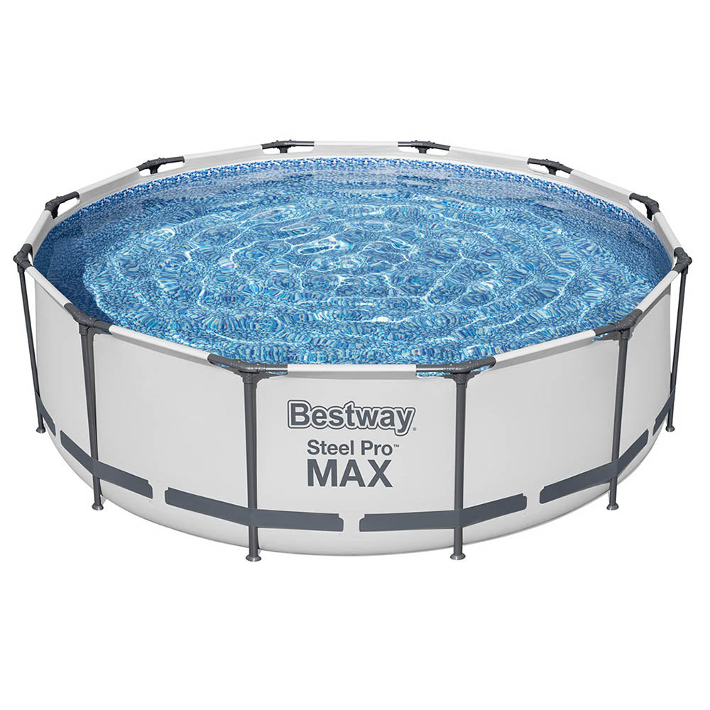 Round above-ground swimming pool with blue water, Bestway Steel Pro MAX steel frame