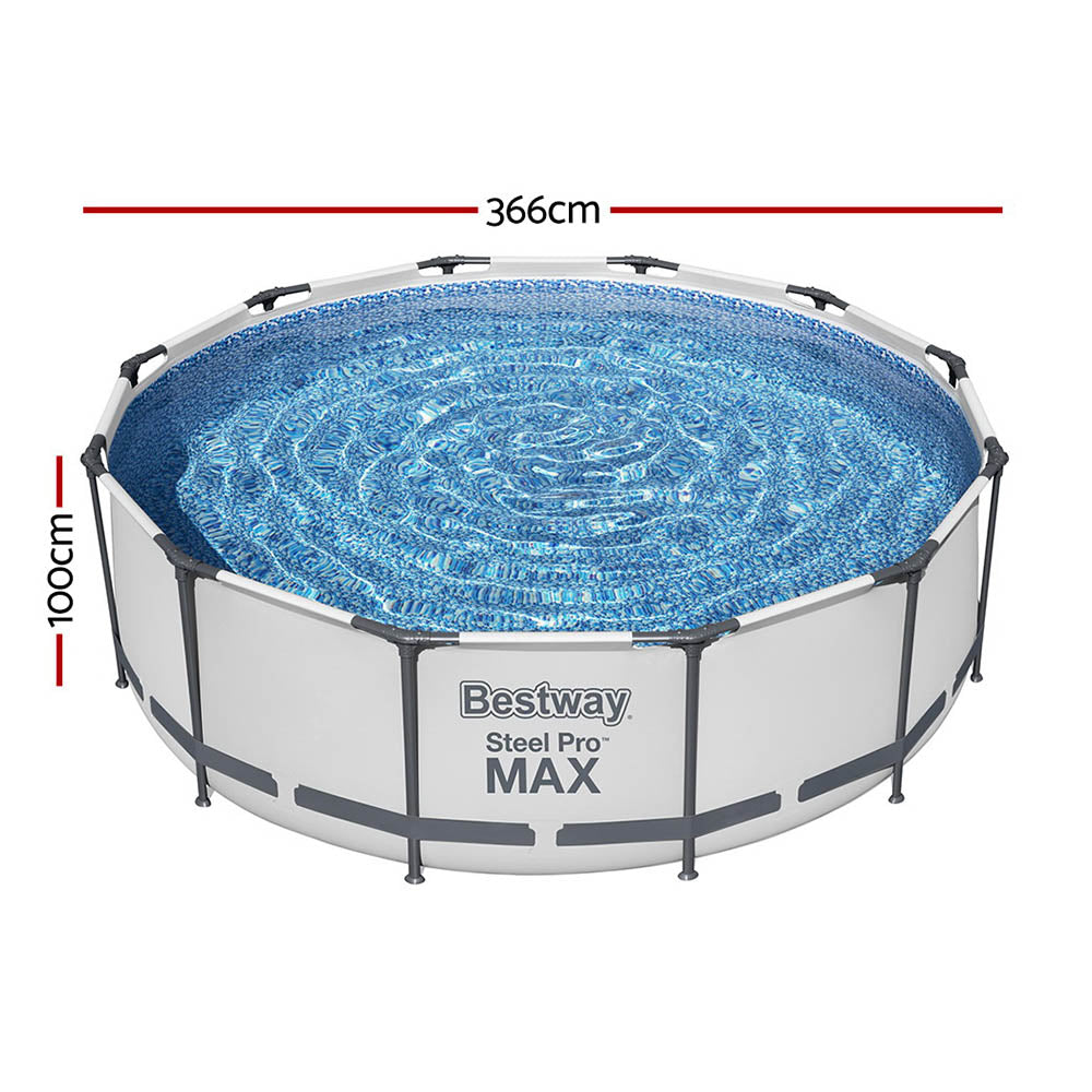 Round above-ground pool, 366cm diameter and 100cm height, blue water, Bestway Steel Pro MAX