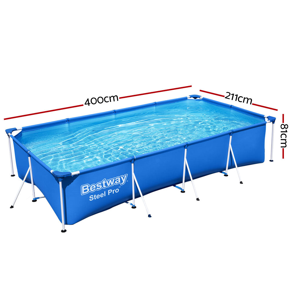 Above-ground pool with blue liner and steel frame, Bestway Steel Pro, 400x211x81 cm