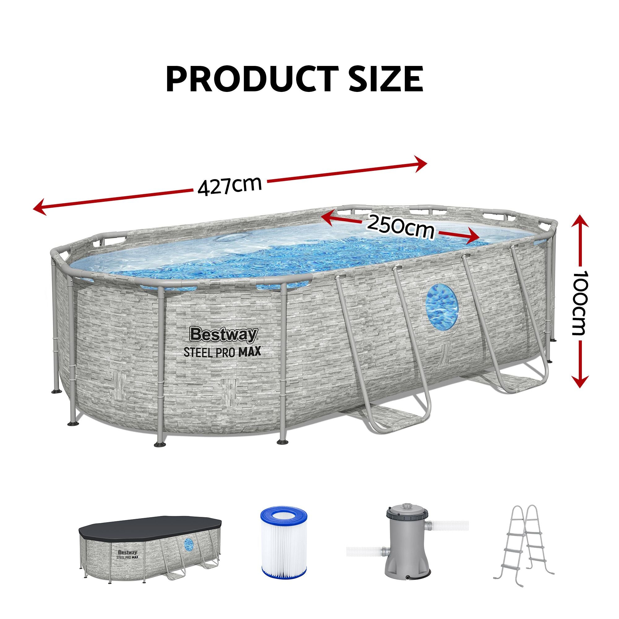 Bestway Swimming Pool 427x250x100cm Steel Frame Above Ground Pools Filter Pump Ladder 7250L Bedworld