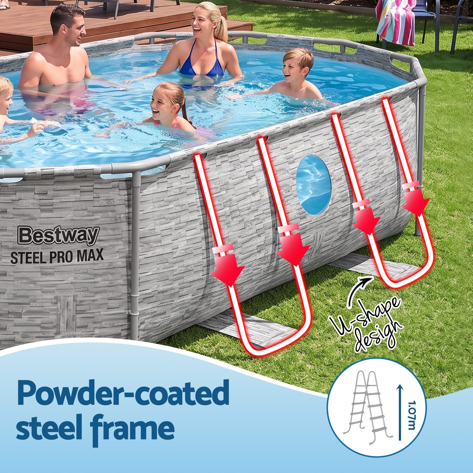 Bestway Swimming Pool 427x250x100cm Steel Frame Above Ground Pools Filter Pump Ladder 7250L Bedworld